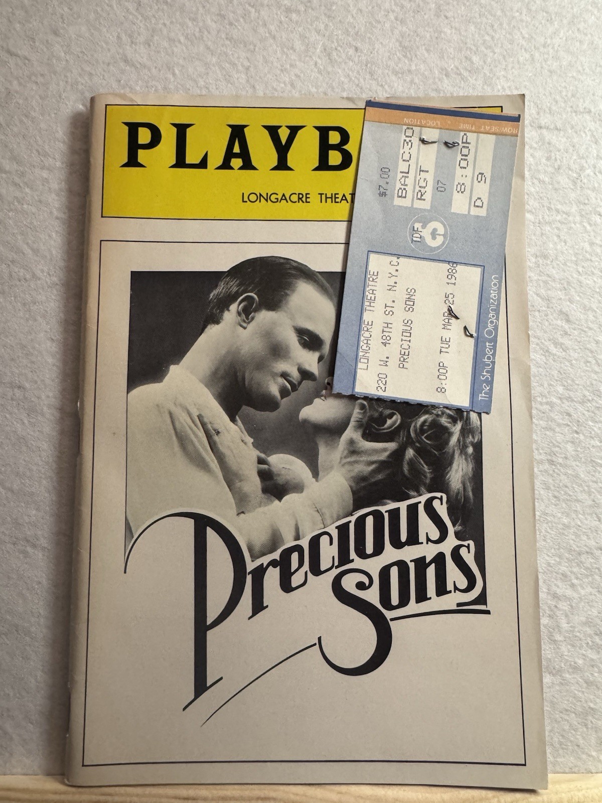 1986 Precious Sons Playbill & Ticket Ed Harris Judith Ivey Anthony Rapp NYC Bway