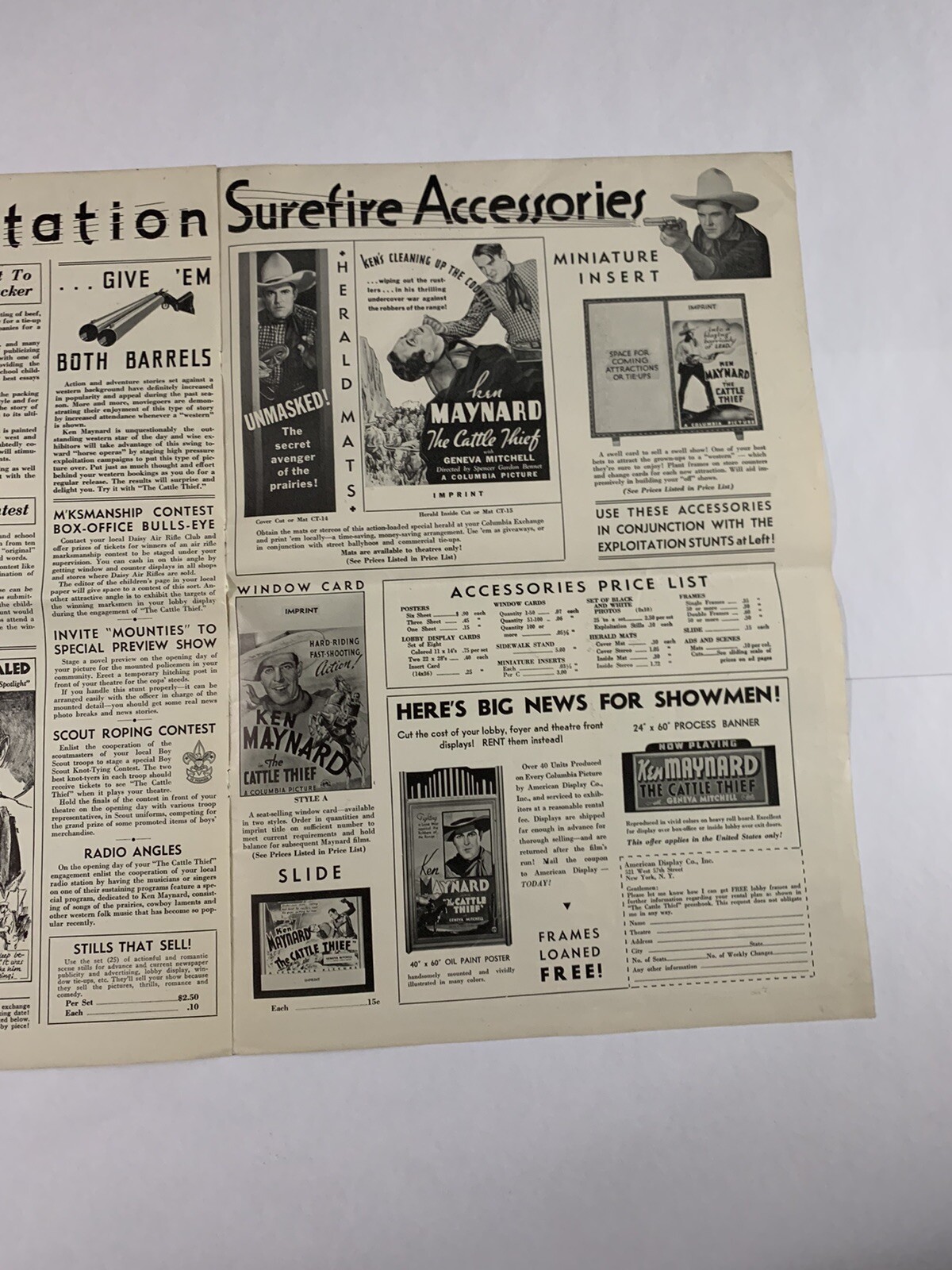 CATTLE THIEF Pressbook 1936 6 Pages 12″ x 17 1/2″ Movie Poster Art 1049
