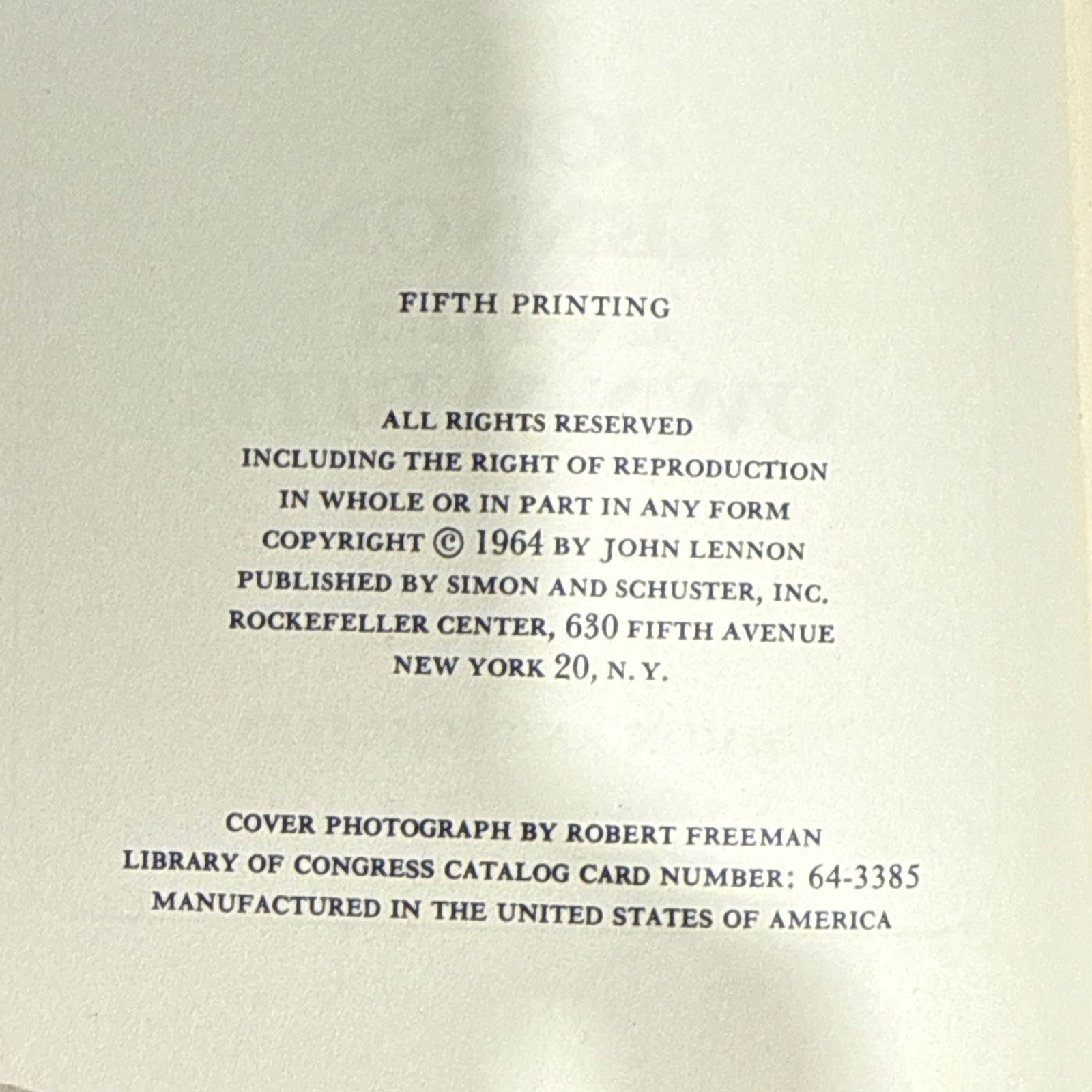 John Lennon “In His Own Write” A Fifth Printing Book 1964