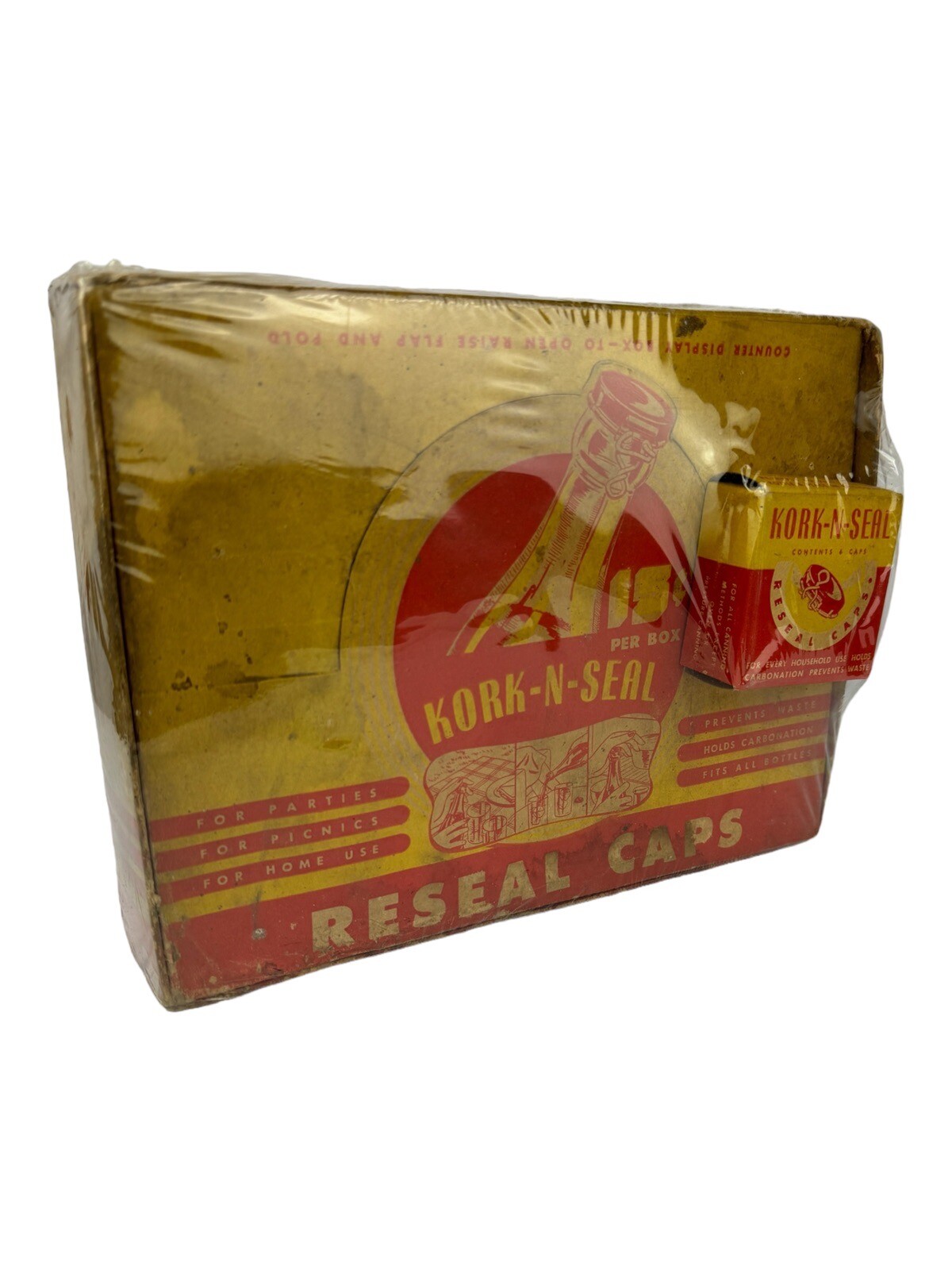 1900’s Kork-N-Seal 12 Boxes Reseal Red Caps NEW SEALED BOX – Antique Movie Prop