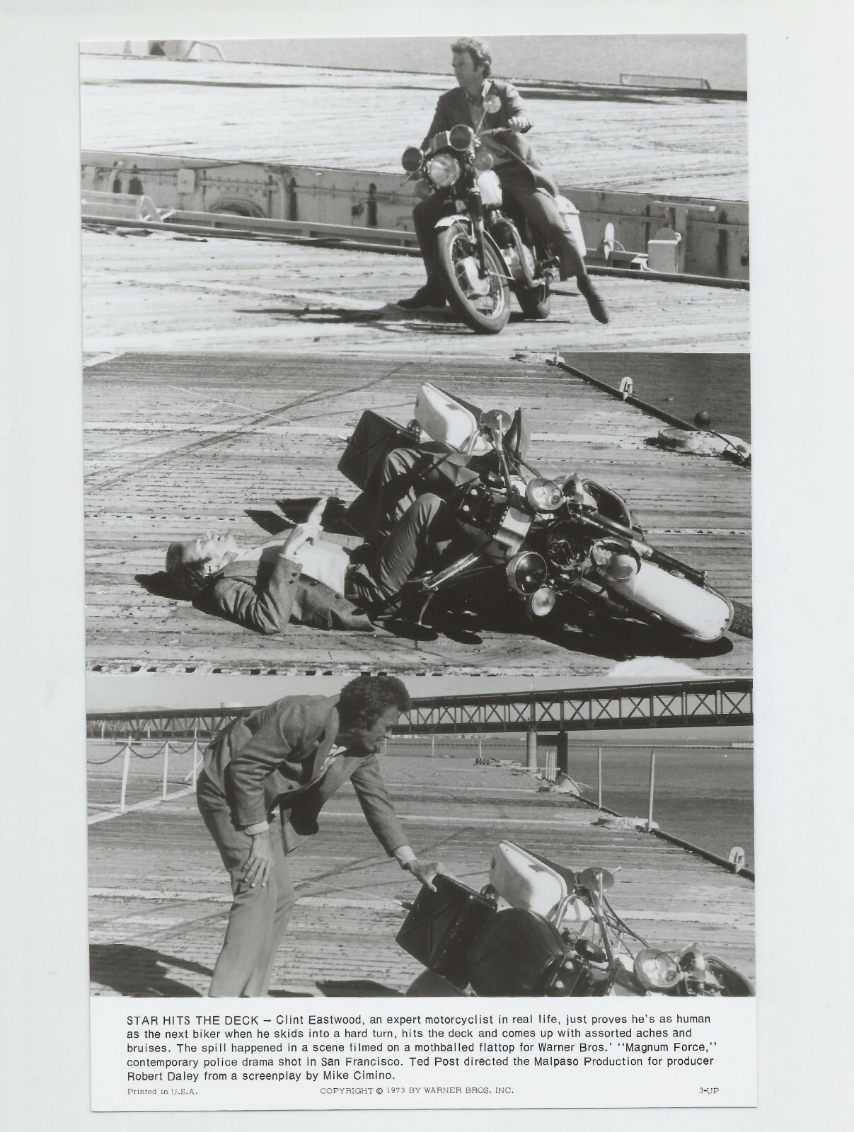 Clint Eastwood 1973 Magnum Force Original 6×9.5 MOTORCYCLE Crash SEQUENCE