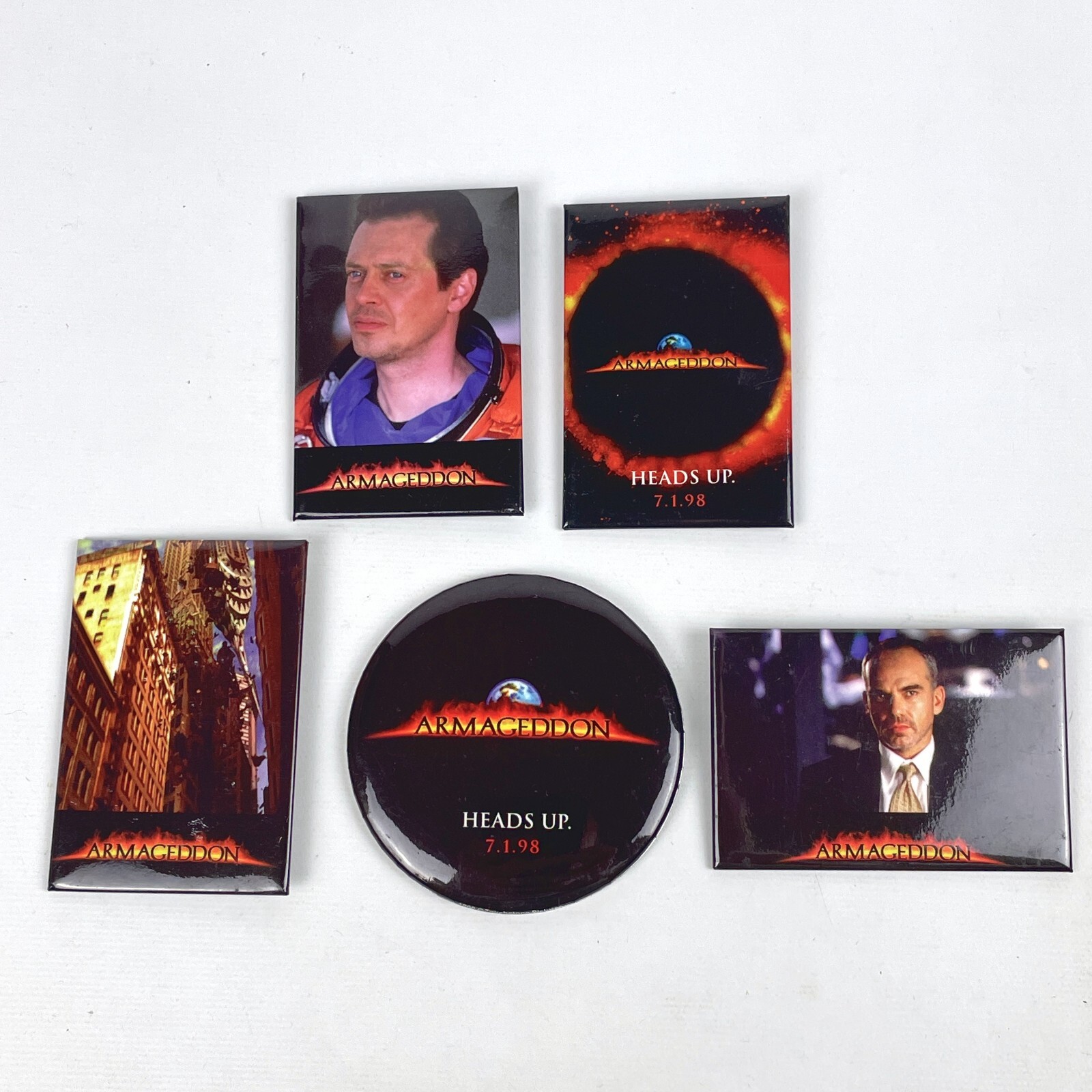 Set of 5 VTG 1998 Armageddon Movie Promo Pins Buttons Touchstone Pictures