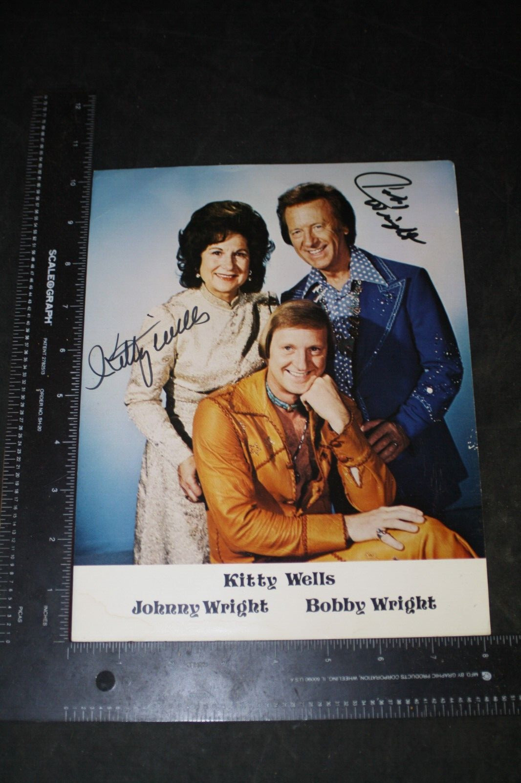VINTAGE KITTY WELLS JOHNNY WRIGHT SIGNED PRINT COUNTRY MUSIC LEGENDS WOW 8X10.5″