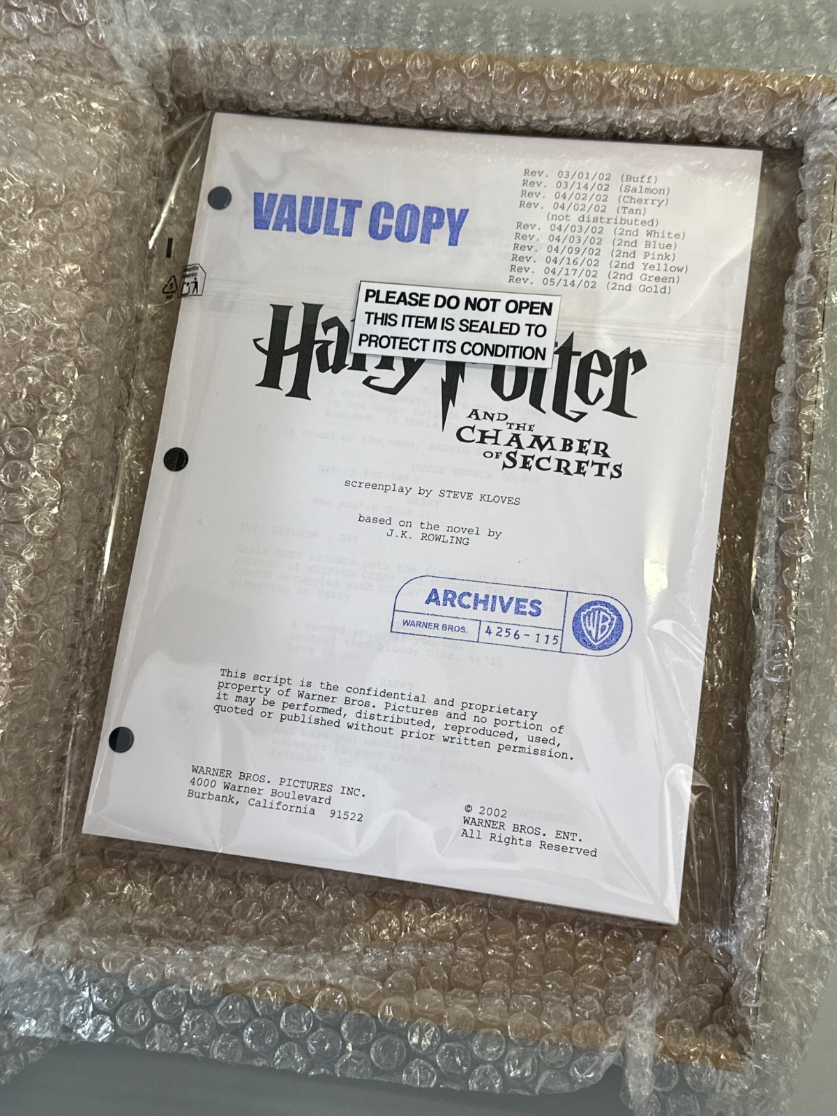 Harry Potter and the Chamber of Secrets 2002 Revised Shooting Script Screenplay