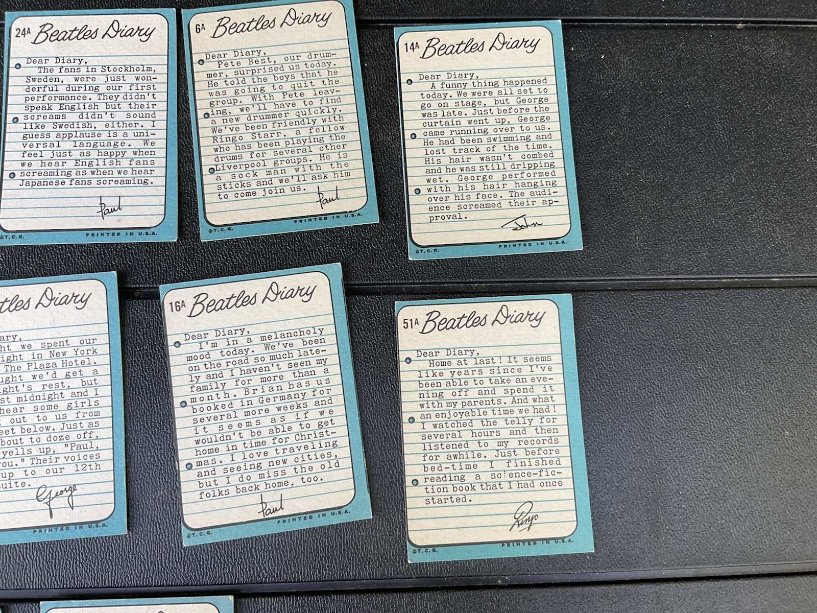 10 Beatles “ Diary cards” From Personal Collection- Ungraded