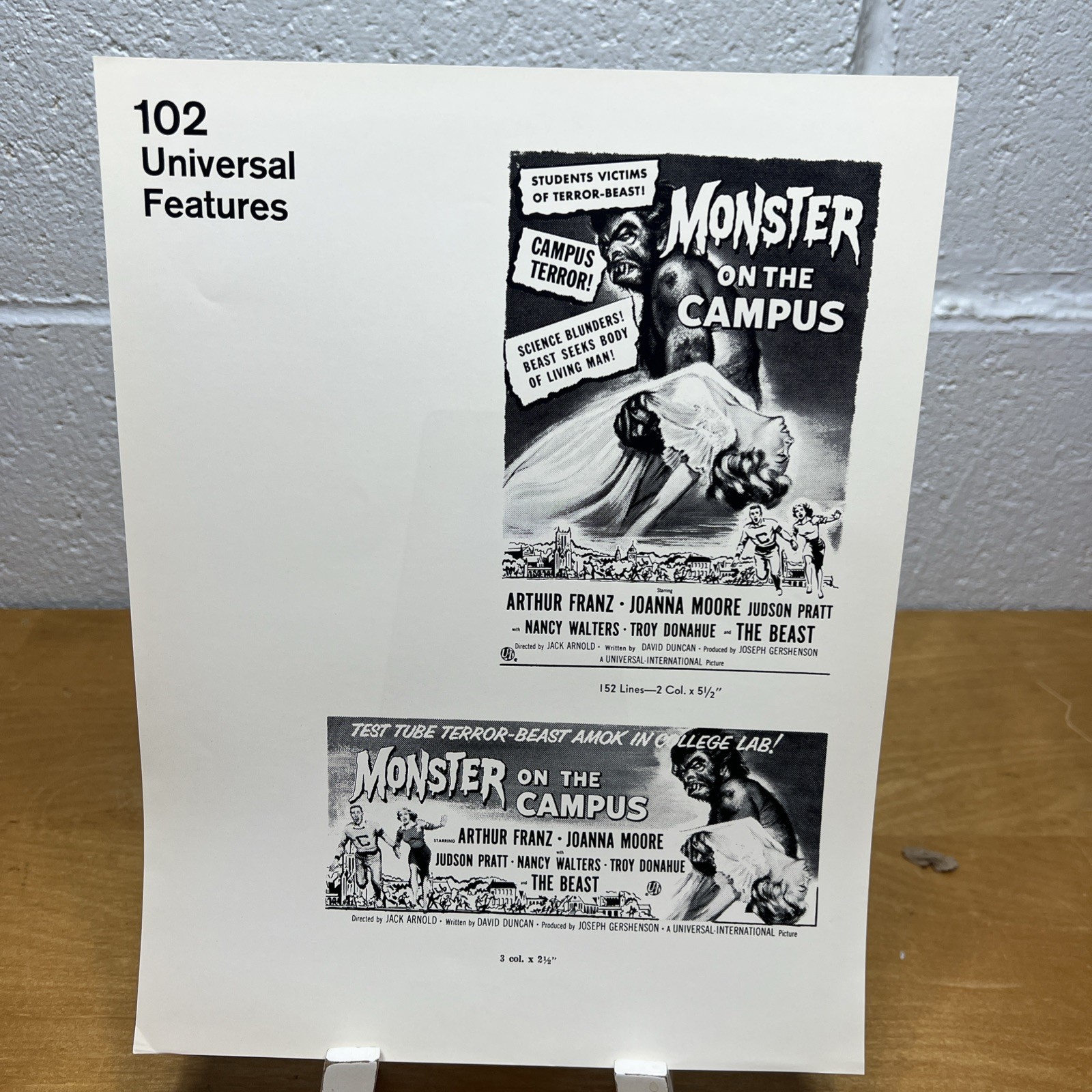 1958 Monster on the Campus Original Press Kit 4 Photos Universal Horror Sci-Fi