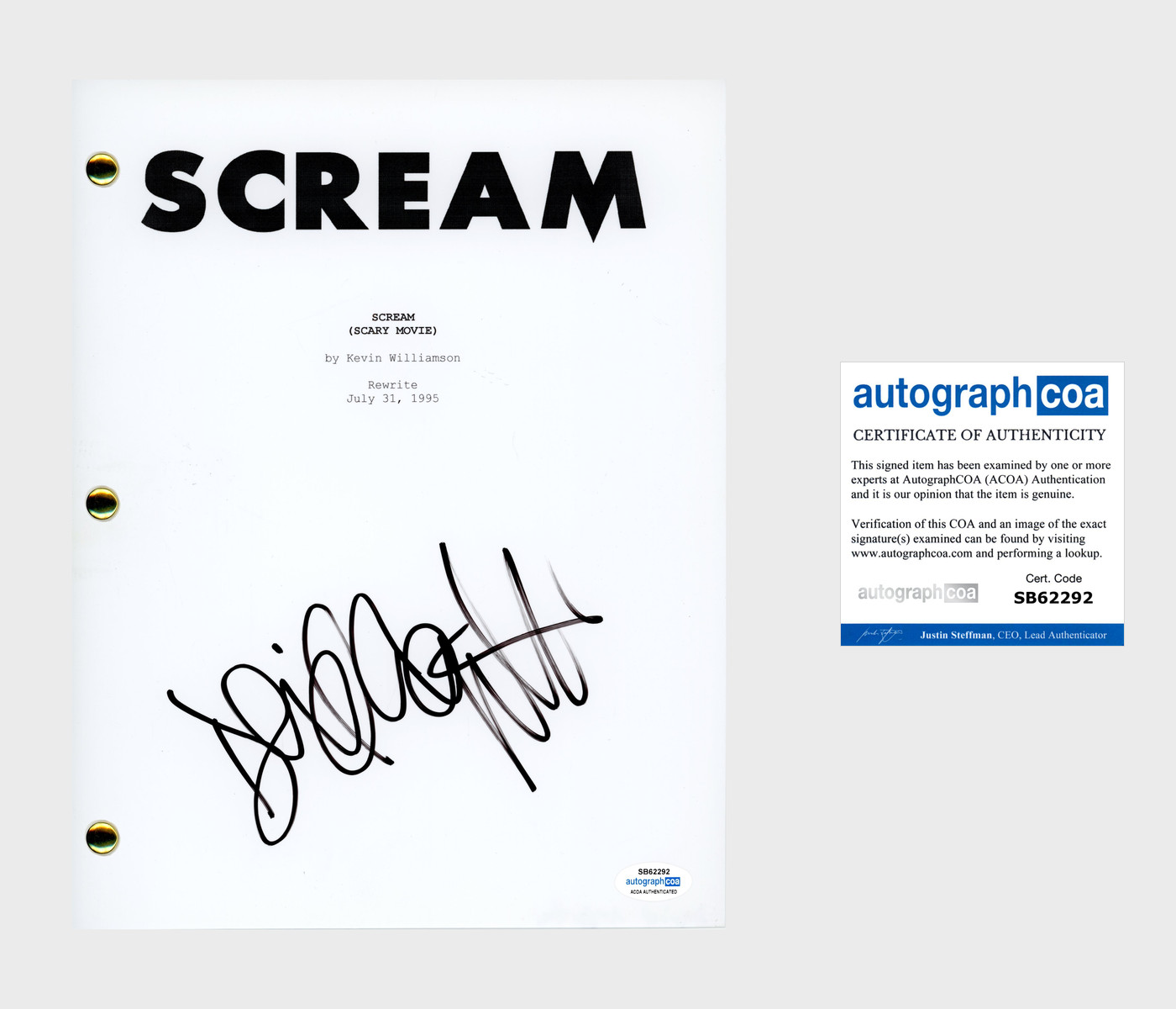 David Arquette Signed Autographed Scream Script ACOA RACC