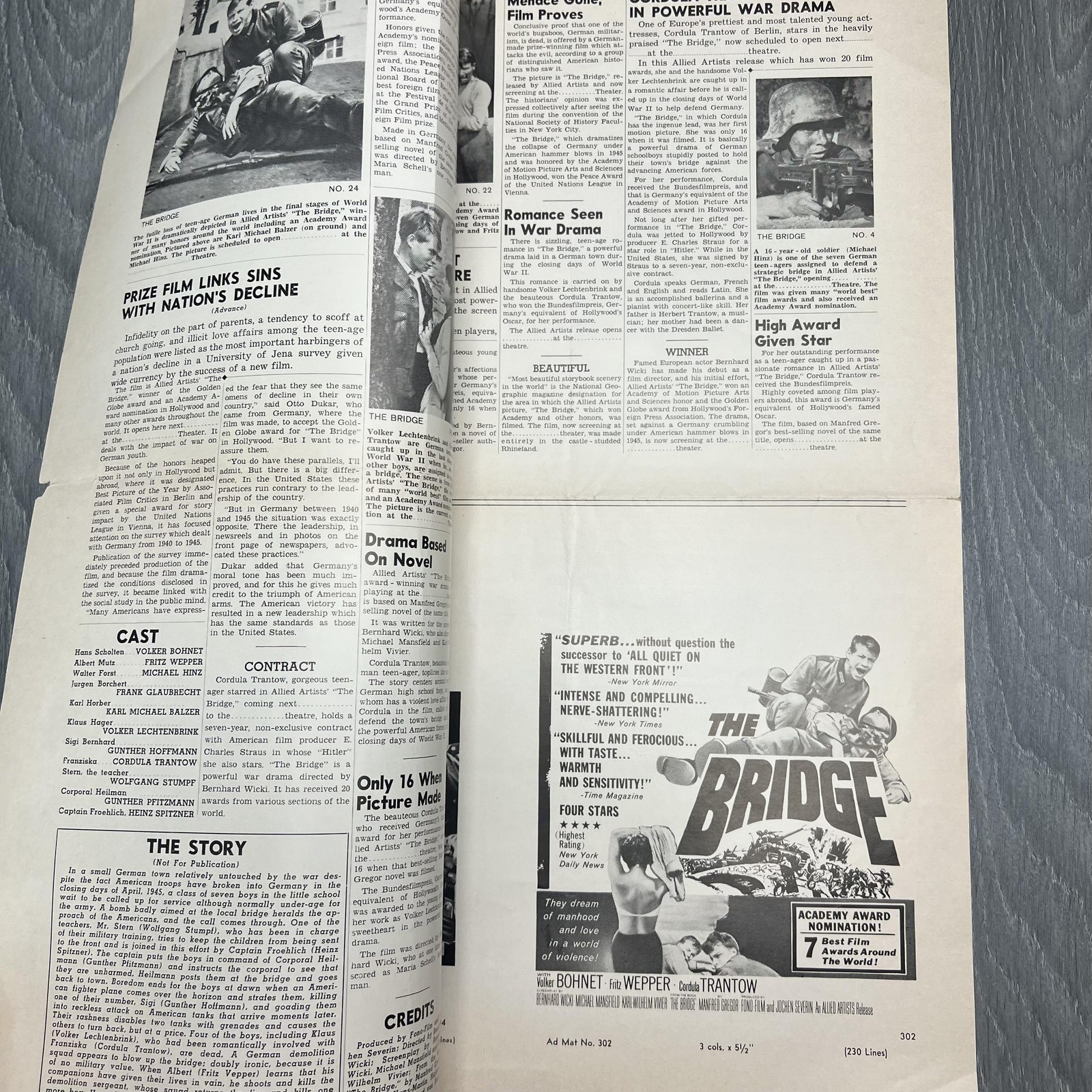 Vintage 1959 The Bridge Allied Artists Movie Pressbook Original War Film Art