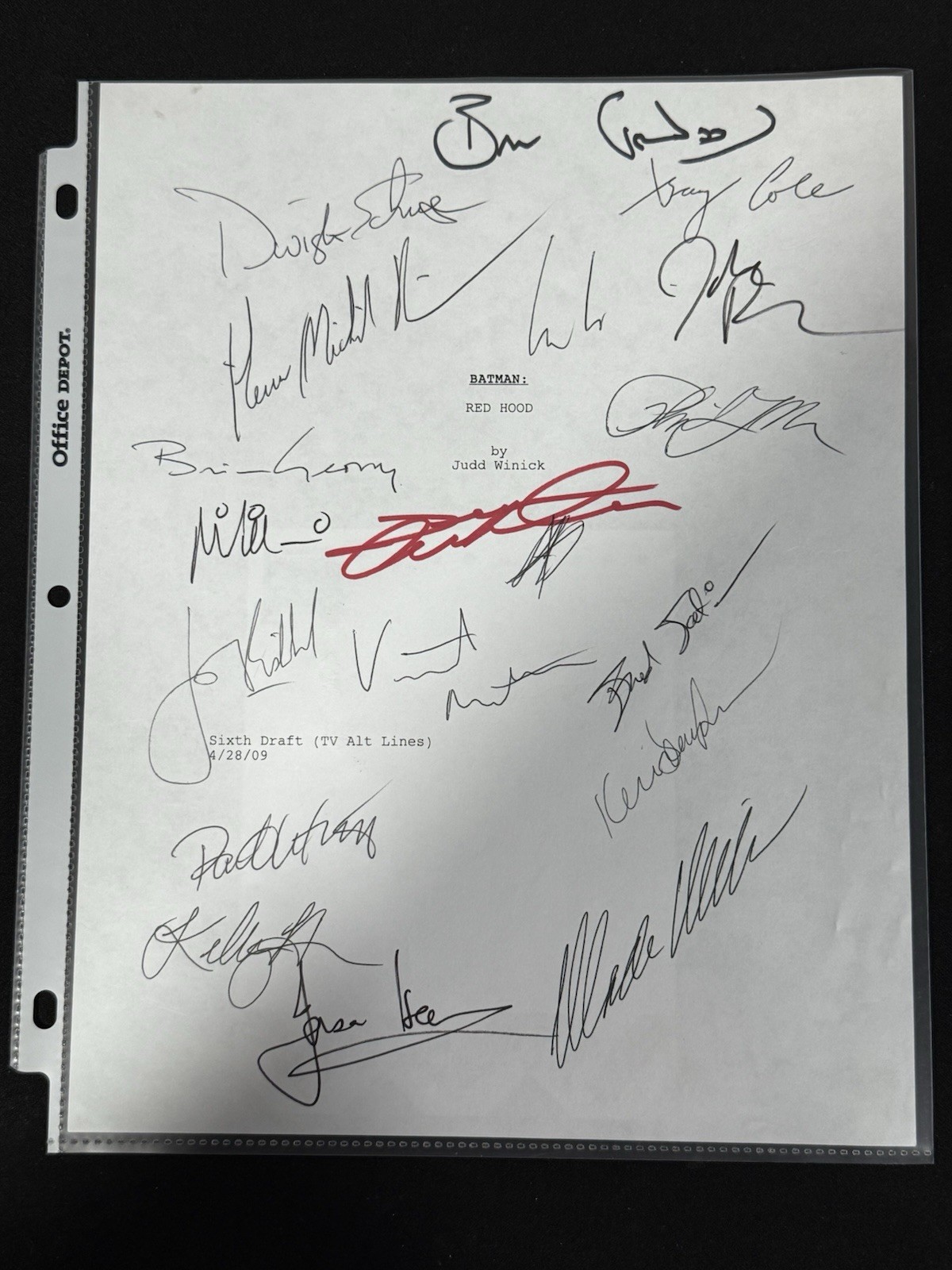 Batman Under the Red Hood Script Cover Sheet – Cast Autographed