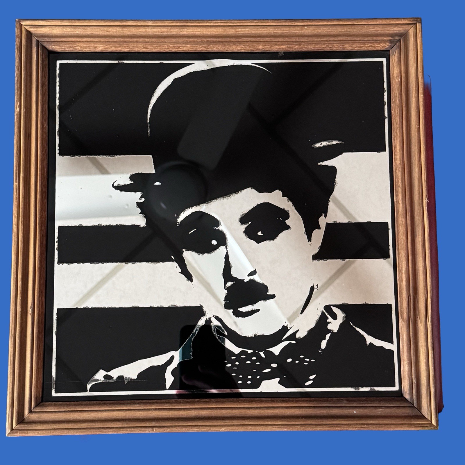 Vintage Charlie Chaplin Carnival Mirror 1970’s 1980’s Pop Cinema Striped Rare!