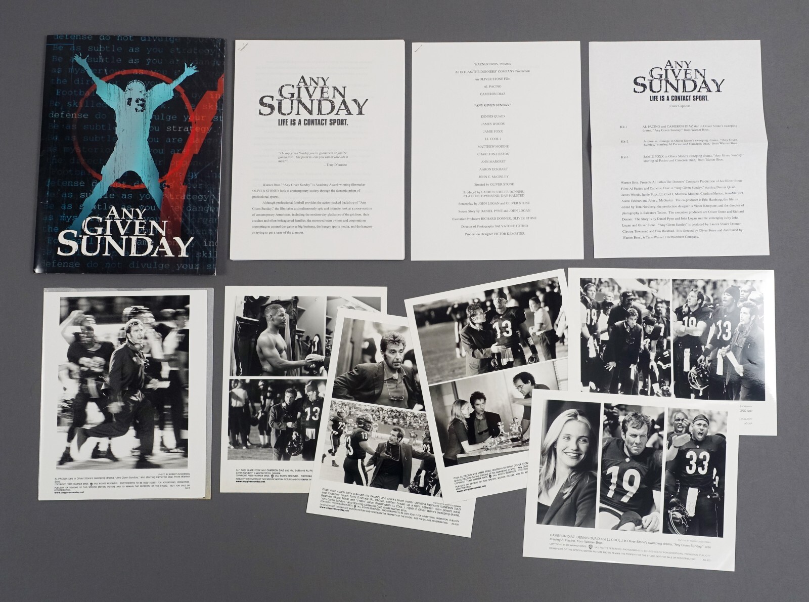 Any Given Sunday Movie Press Kit 1999 – Al Pacino – Cameron Diaz 8×10 Photos