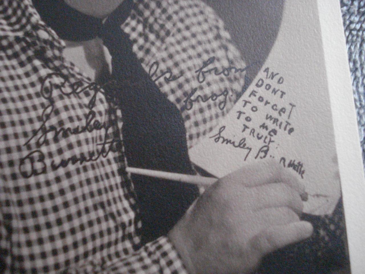 VINTAGE SMILEY “THE FROG” BURNETTE SIGNED 3 1/4 X 6 B&W PUBLICITY PHOTO