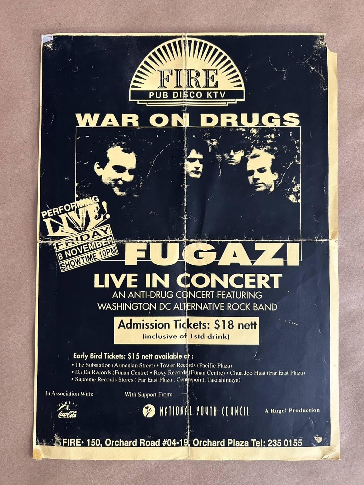 RARE Original FUGAZI Tour 1996 Concert Poster – Singapore – 11/8/96