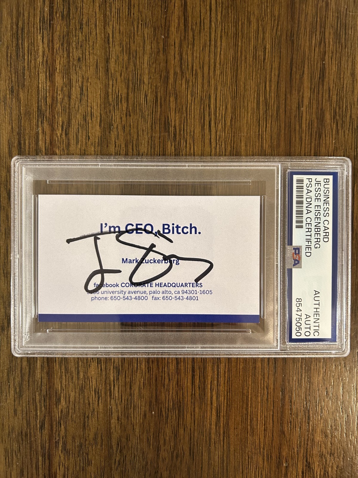 Jesse Eisenberg The Social Network Signed Facebook Business Card Mark Zuckerberg