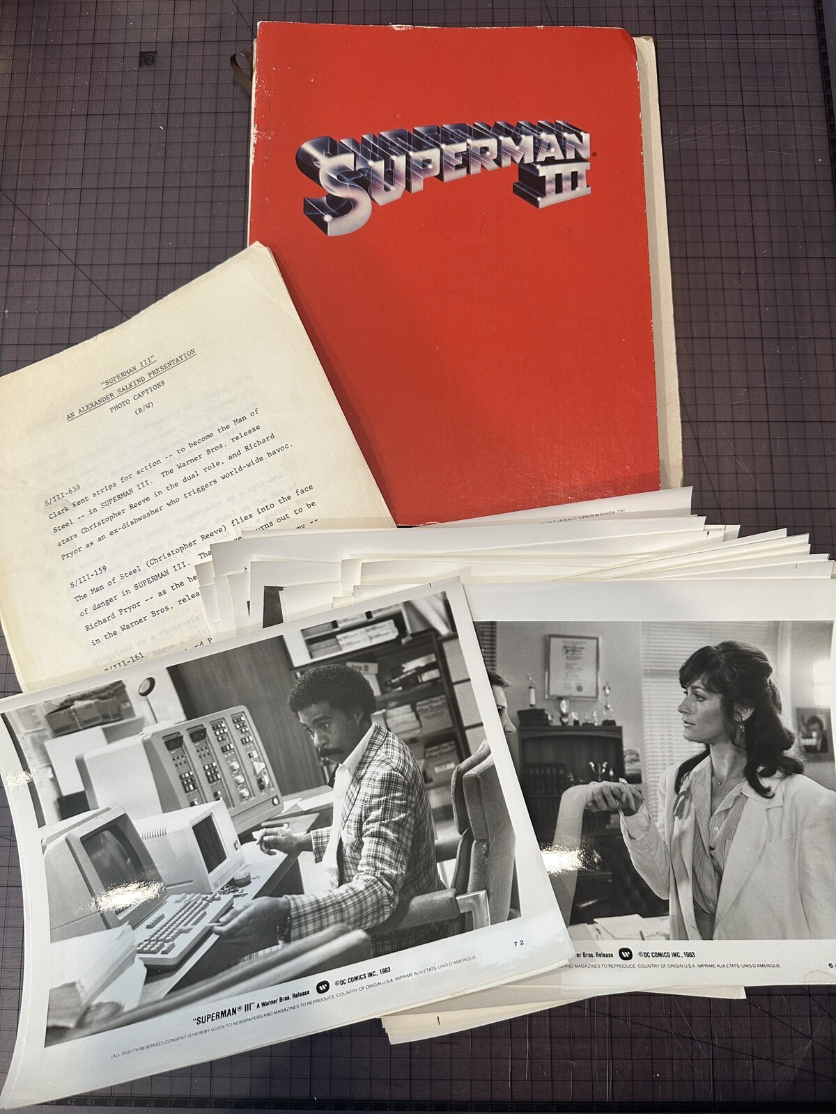 RARE DC COMICS SUPERMAN III MOVIE Alexander Salkind Script And 26 Still Photos