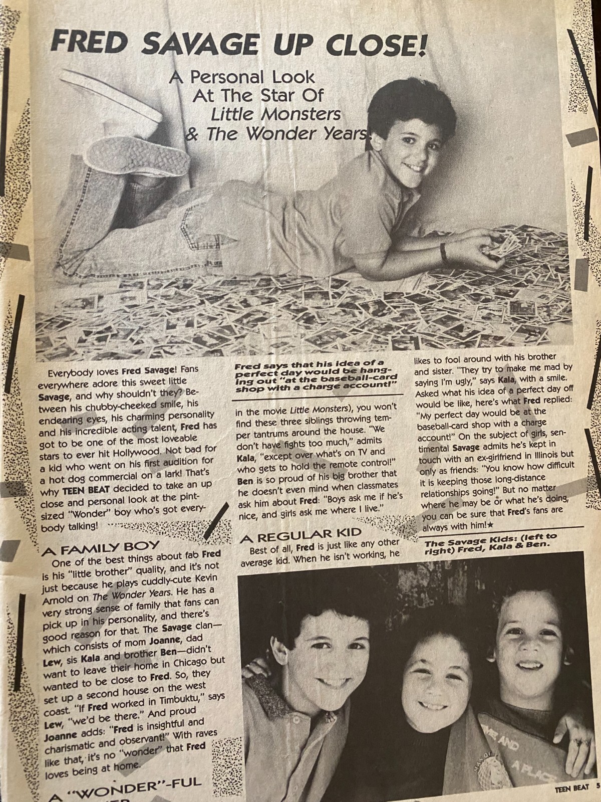Fred Savage, The Wonder Years, Full Page Vintage Clipping, b
