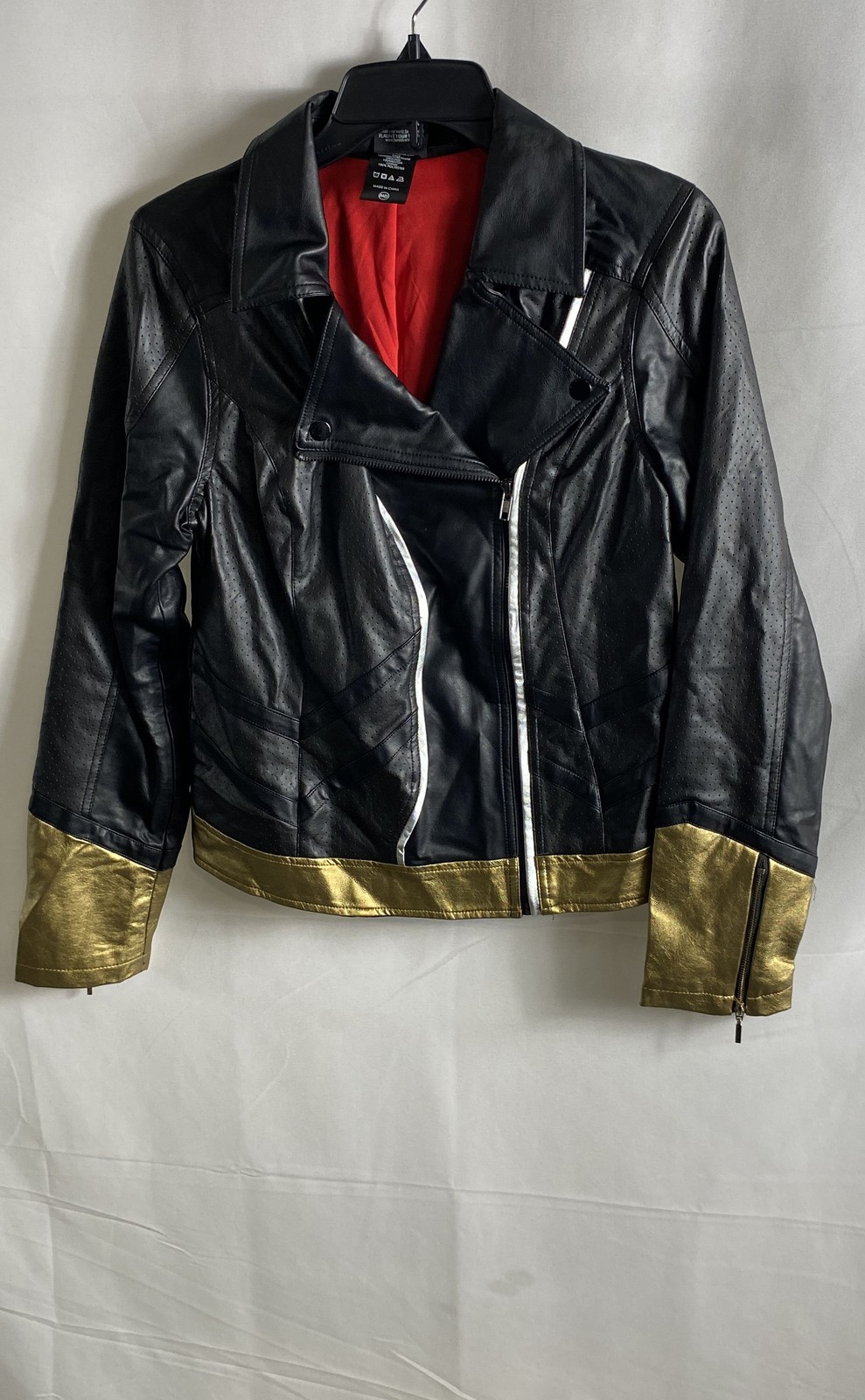 Her Universe Marvel Women’s Black Widow Faux Leather Moto Jacket Black Gold Sz M