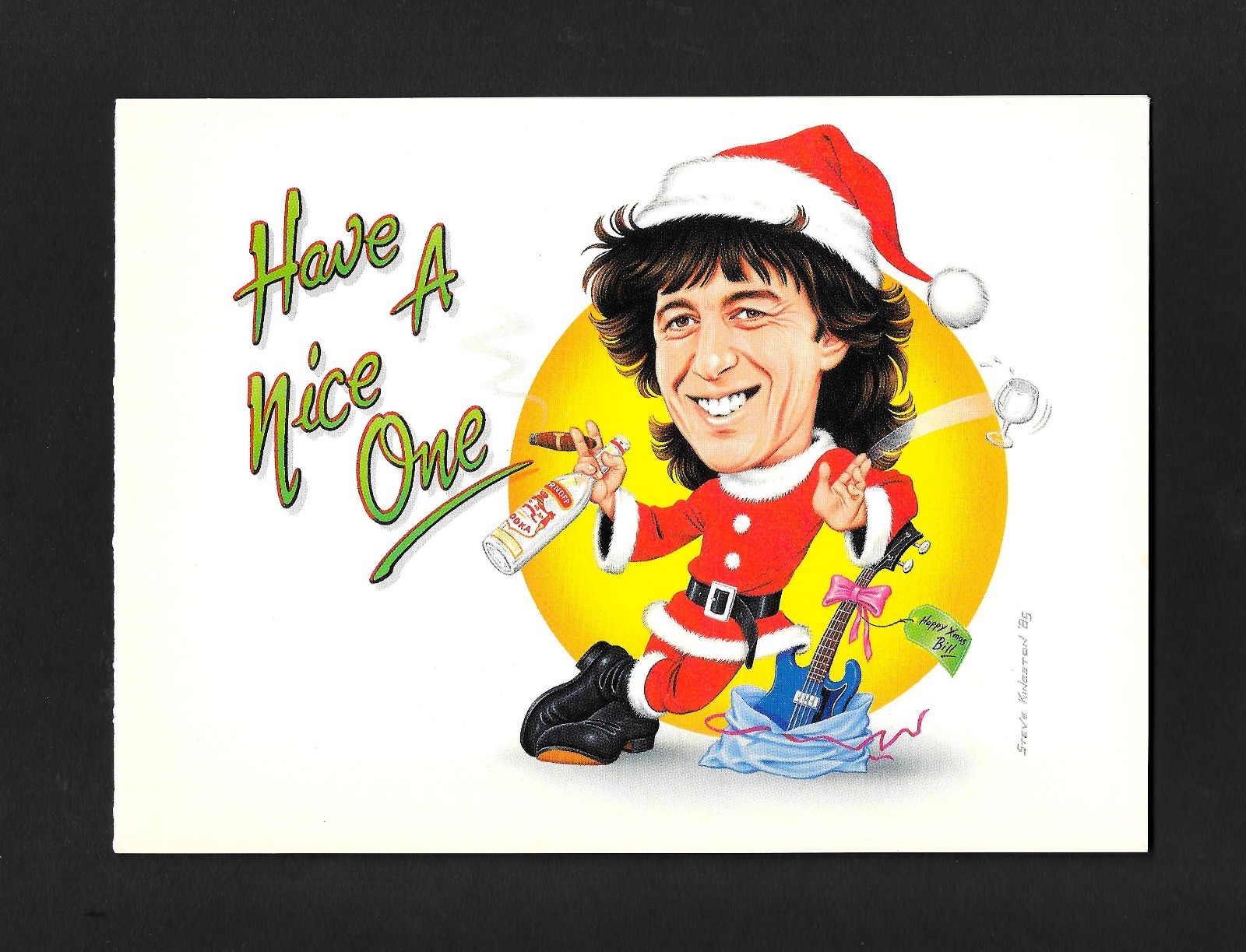 Bill Wyman Rolling Stones 1985 XMas Card From Sticky Fingers Restaurant London