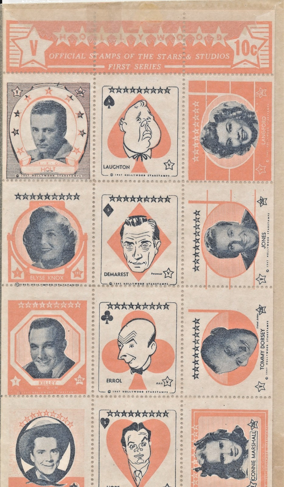 HOLLYWOOD OFFICIAL STAMPS OF THE STARS & STUDIOS FIRST SERIES SHEET V LAUGHTON