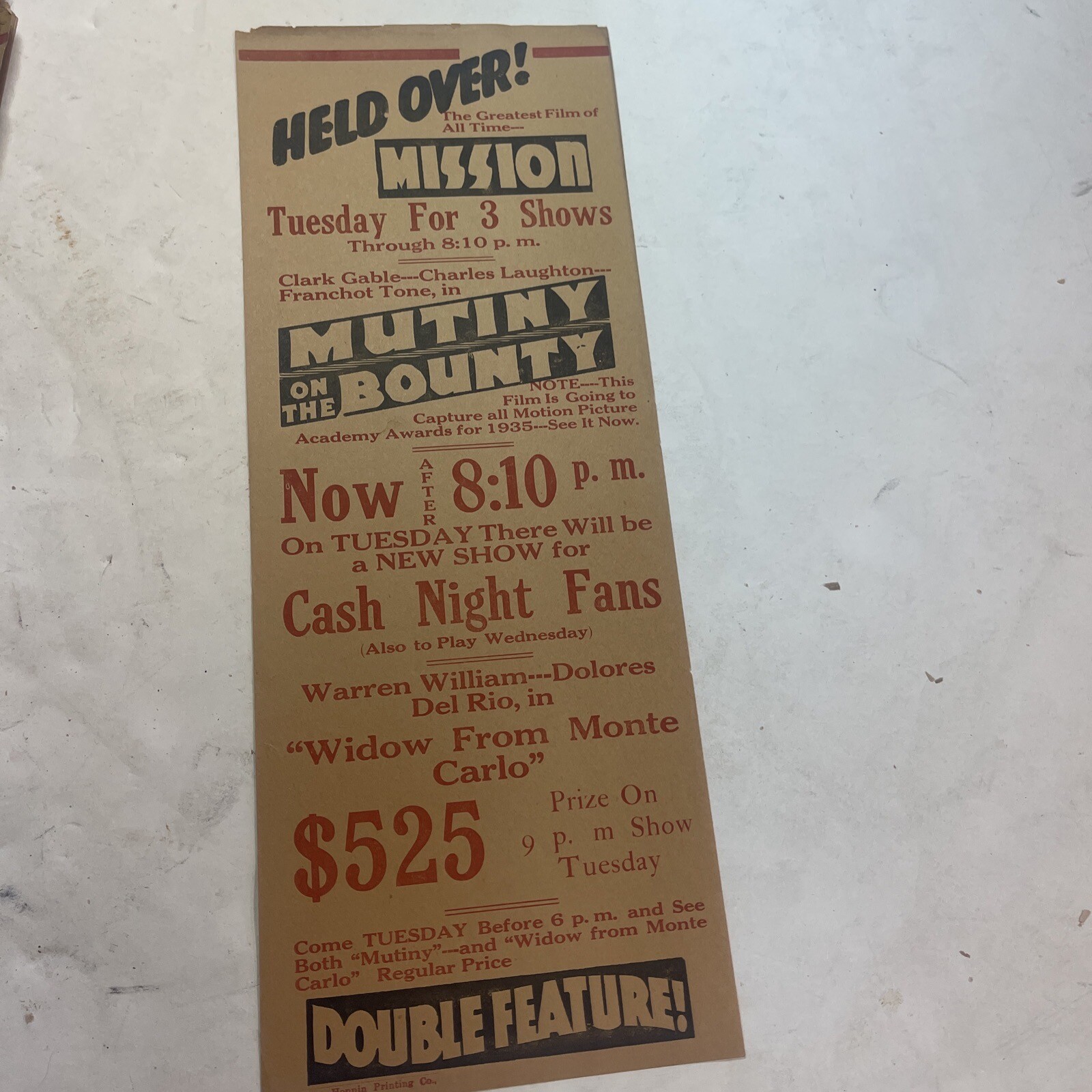Vintage Movie Advertisement 1935 “ Held Over Mission” Paper Ad