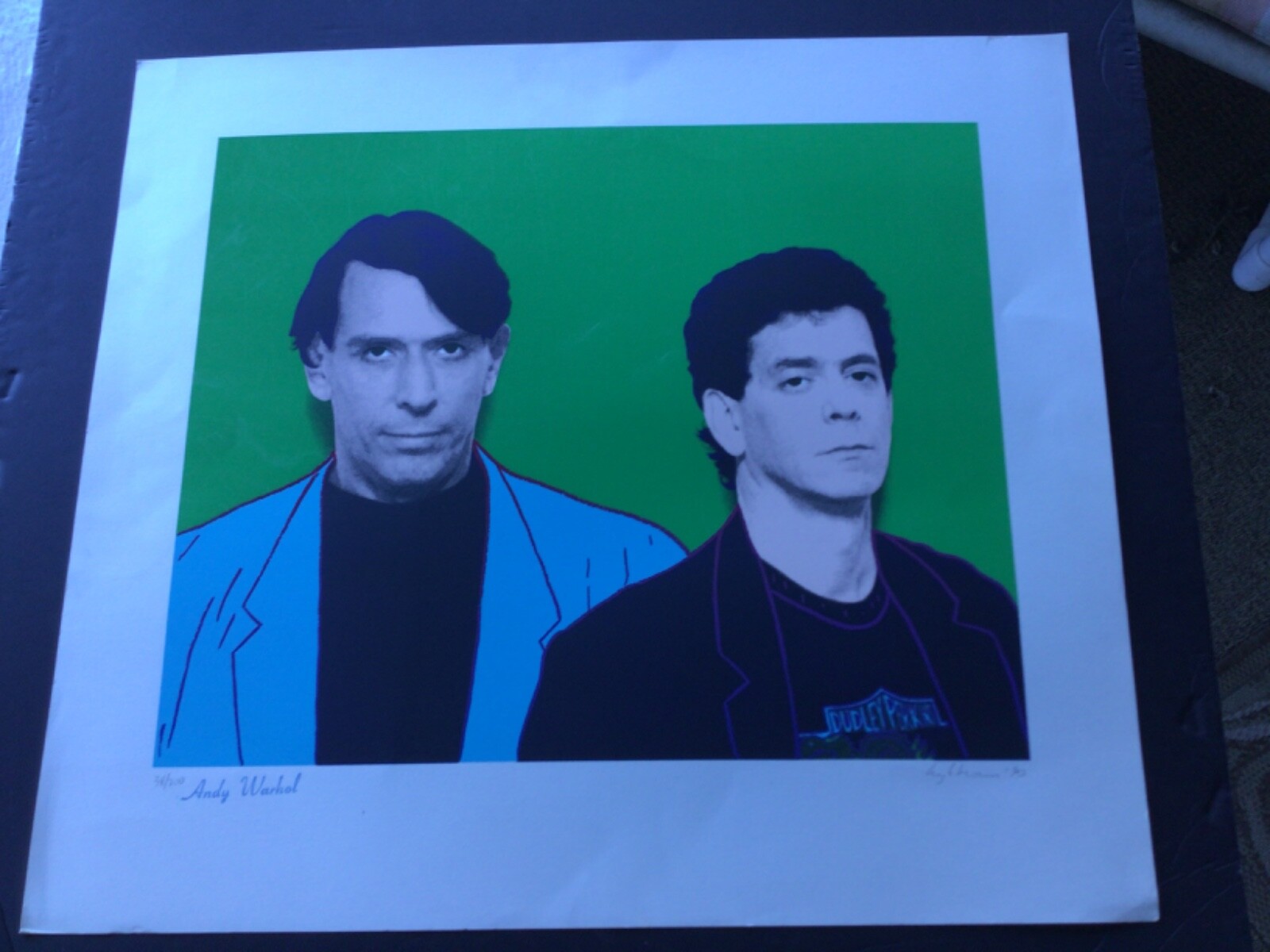 Hugh Brown signed print of Lou Reed John Cale entitled “Andy Warhol”. 25” x 20”