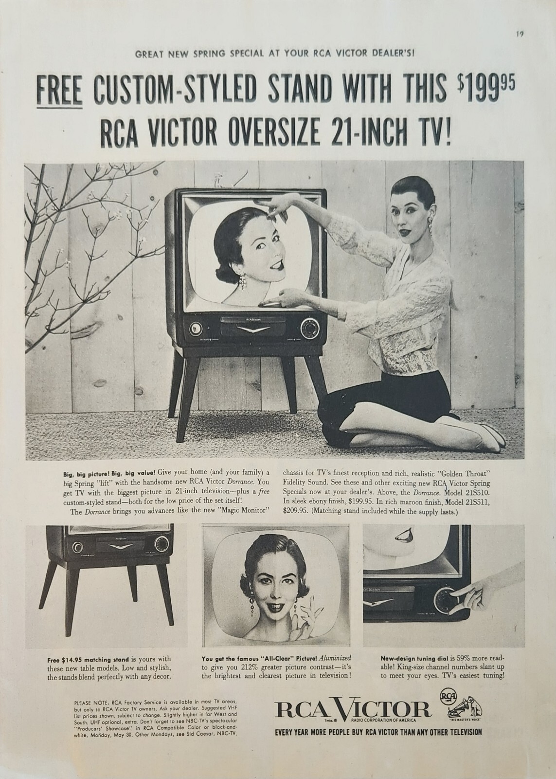 1955 Rca Victor television Vintage Ad custom styled stand