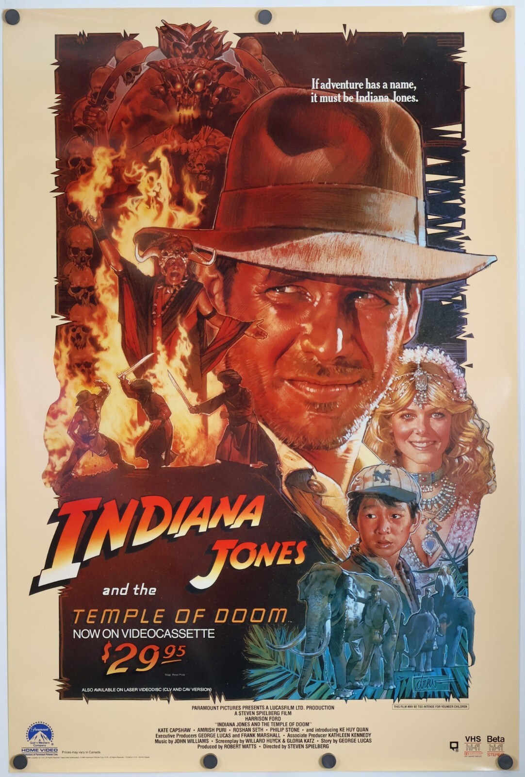 Indiana Jones Temple Of Doom original movie poster 27×40 Video Struzan best art