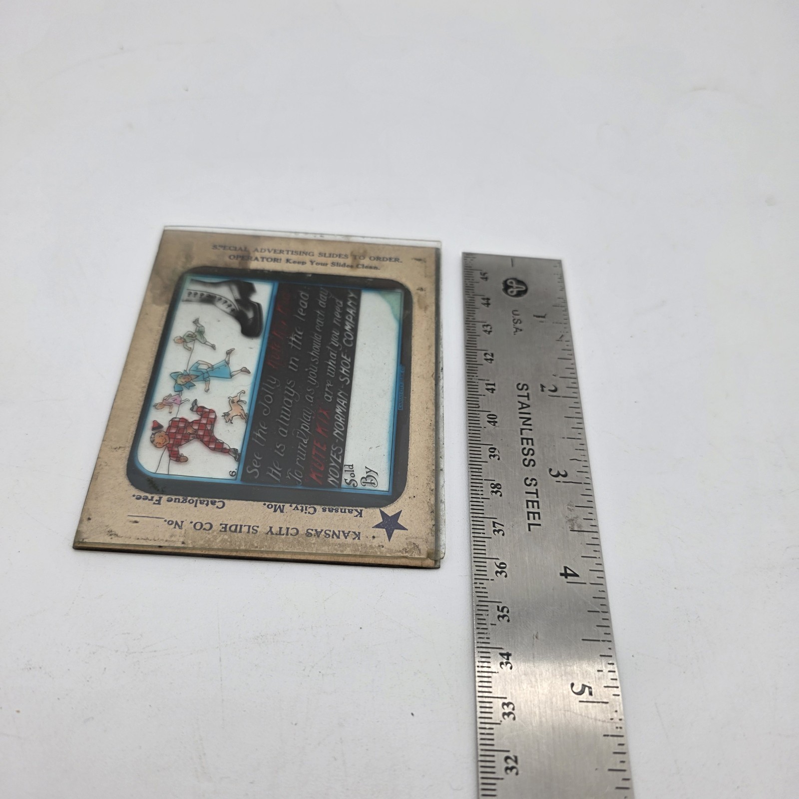 Silent Movie Glass Slide Kute Kix Kid Shoe Advertising