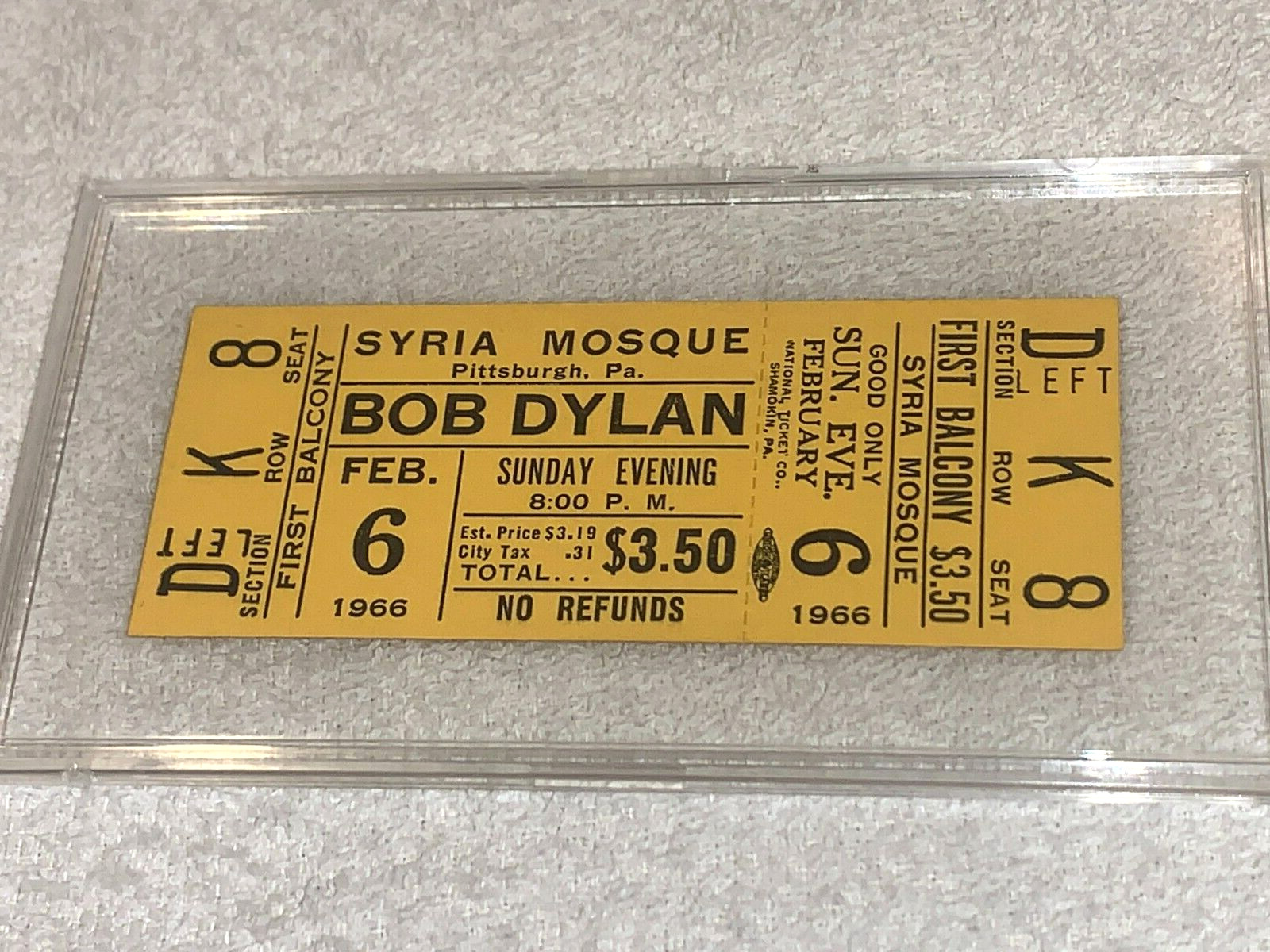 BOB DYLAN 1966 ORIGINAL UNUSED CONCERT GIG TICKET SYRIA MOSQUE PA The Band USA Y