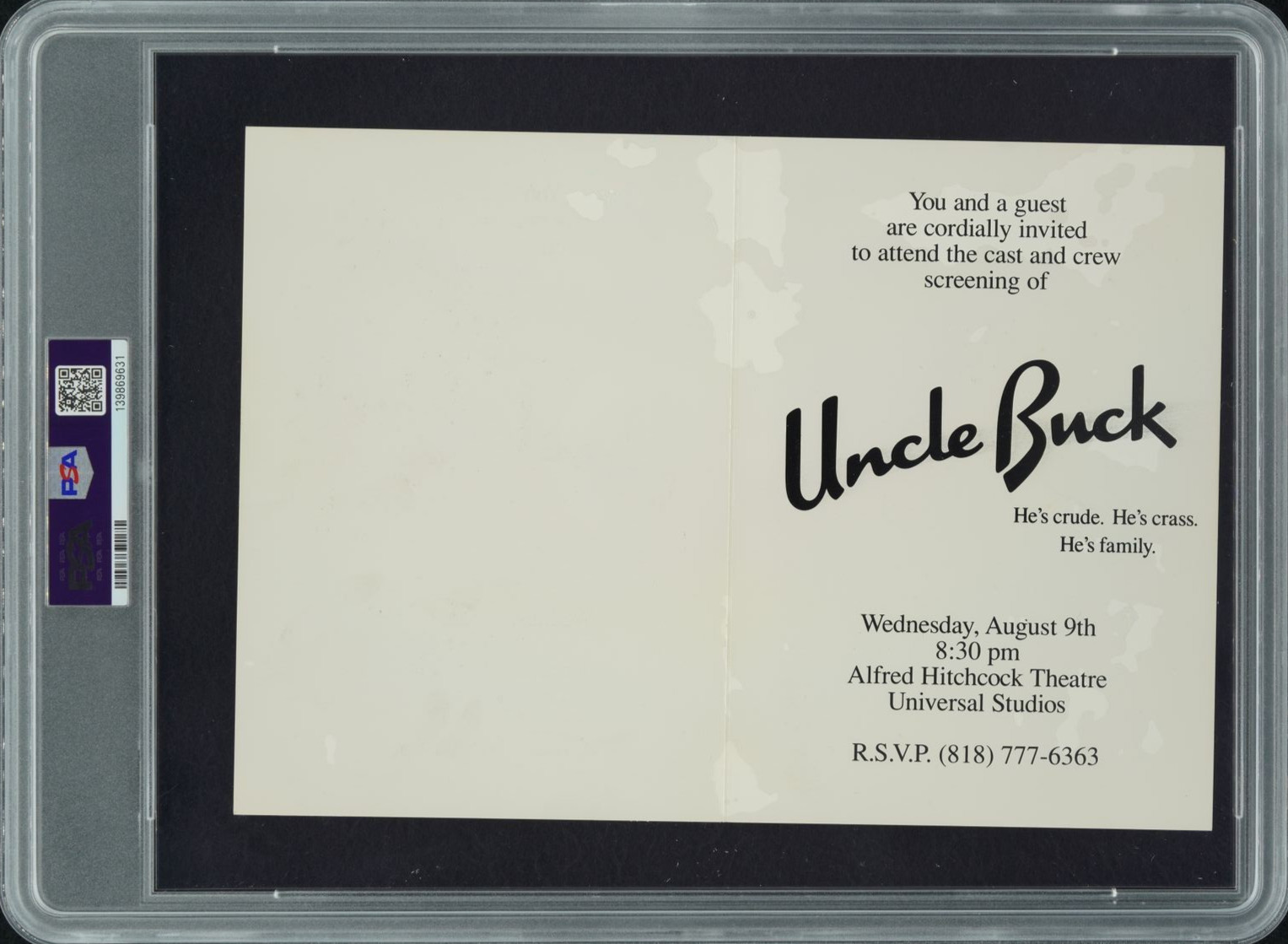 UNCLE BUCK / 1989 Cast & Crew Screening Movie Ticket, John Candy film, PSA 4