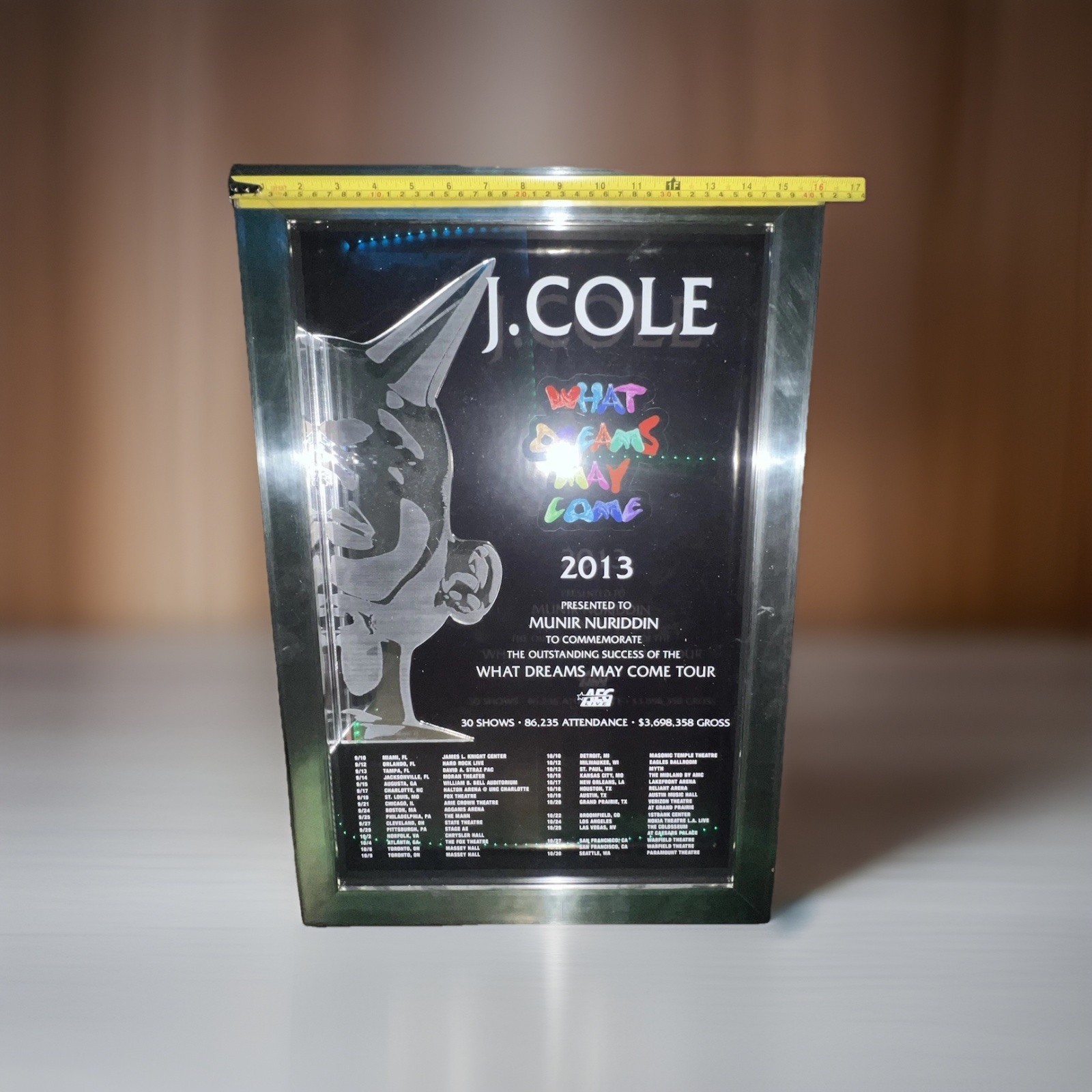 Rare J. Cole 2013 What Dreams May Come Tour Presentation Plaque RIAA Music Award