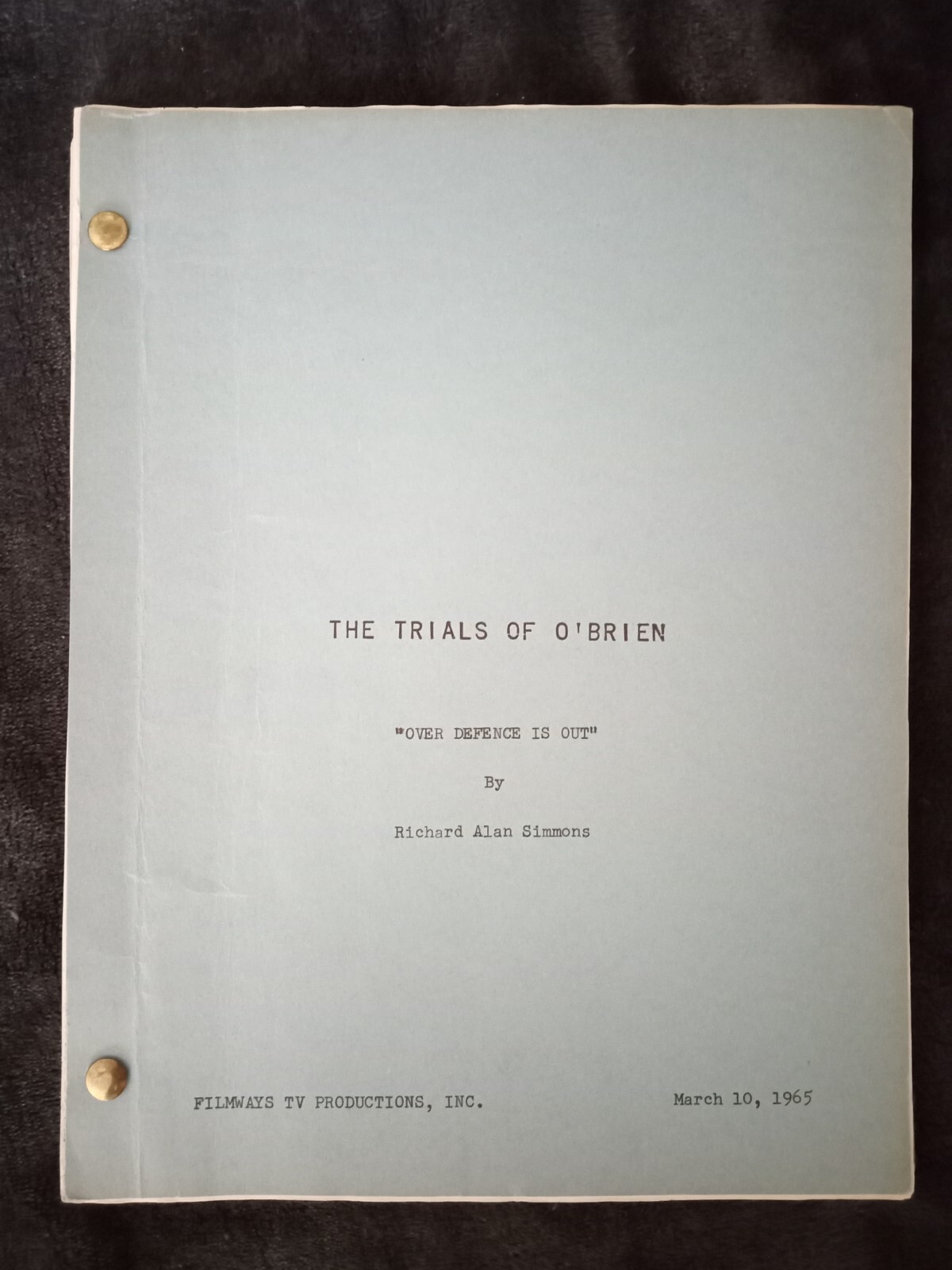 RARE! Trials of O’Brien TV scripts Peter Falk Filmways 1965-66