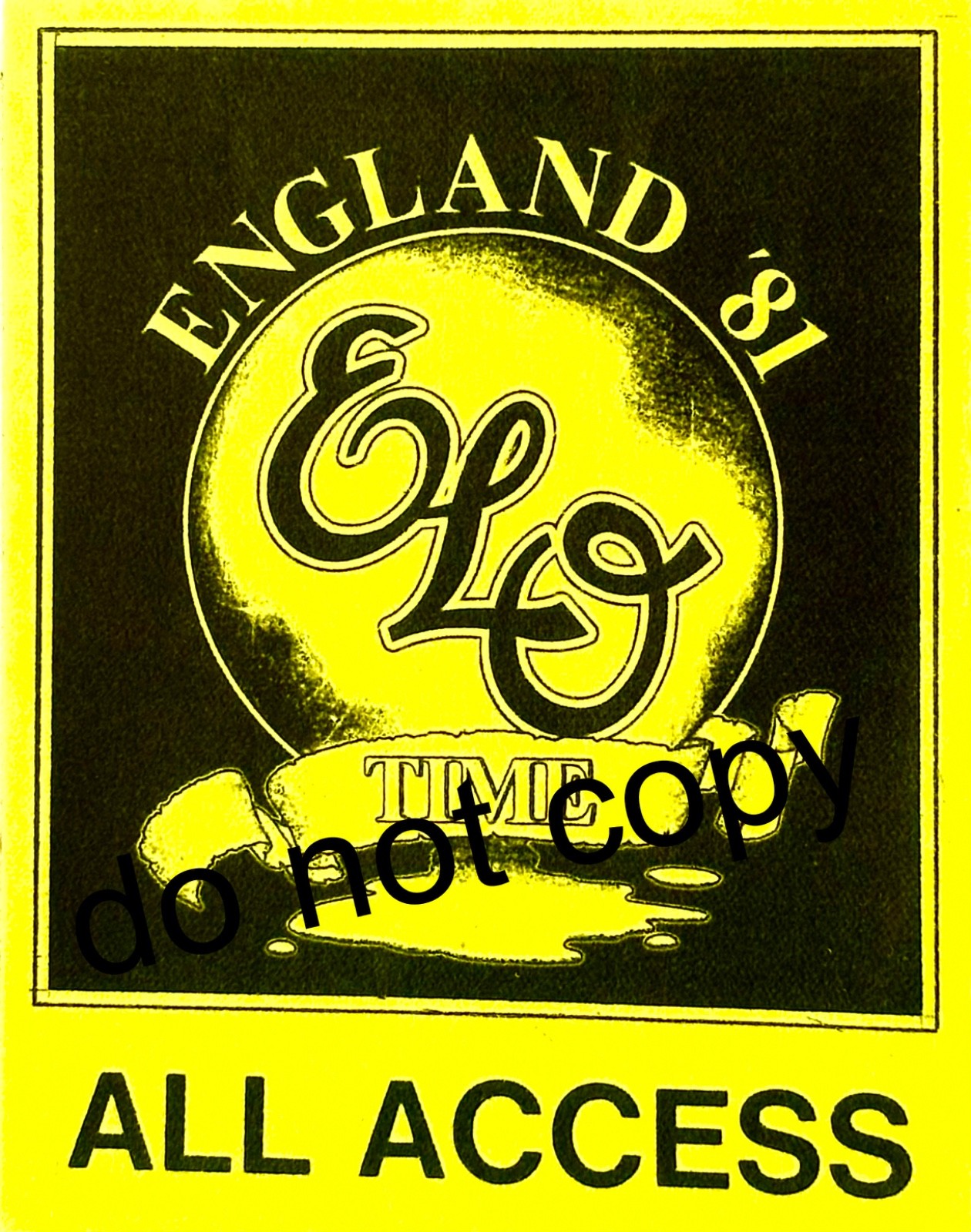 Electric Light Orchestra all access backstage pass. England tour, 1981