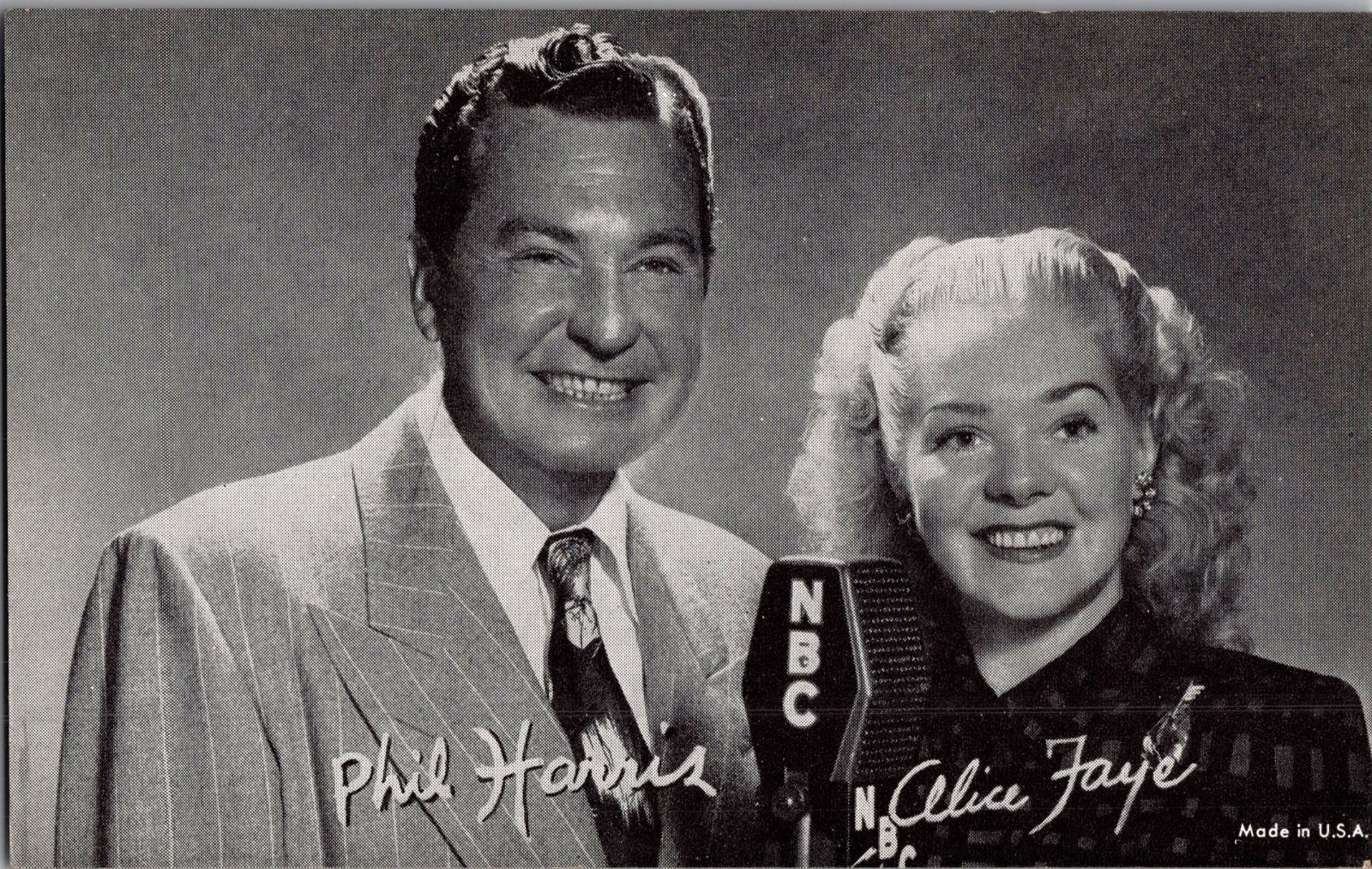 Vintage 3.5 x 5.5 photo card, Phil Harris & Alice Faye