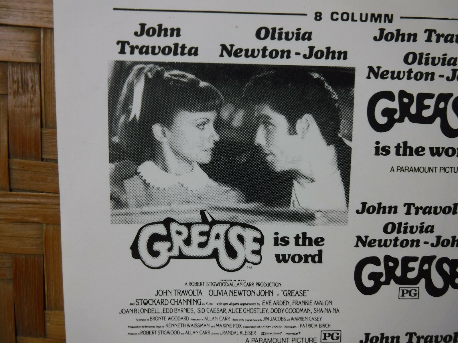 GREASE Movie Mini Ad Sheet VTG Advertising Poster Clip Art Film Travolta Olivia
