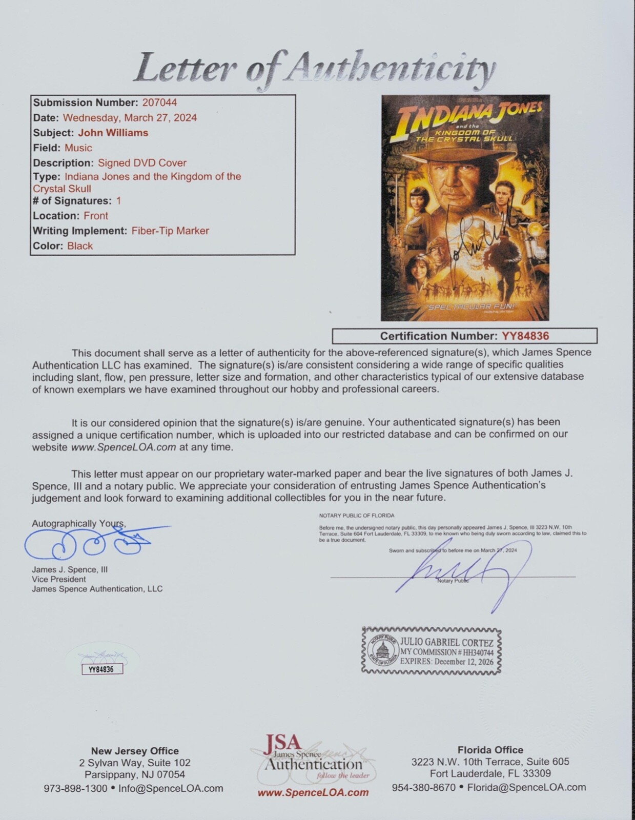 JOHN WILLIAMS Signed Autograph “Kingdom of the Crystal Skull” DVD Cover JSA LOA