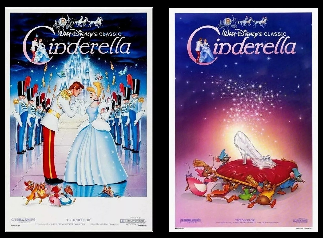 CINDERELLA ORIGINAL ROLLED 27×41 MOVIE POSTERS SET OF 2 1987 SLIPPER WALT DISNEY
