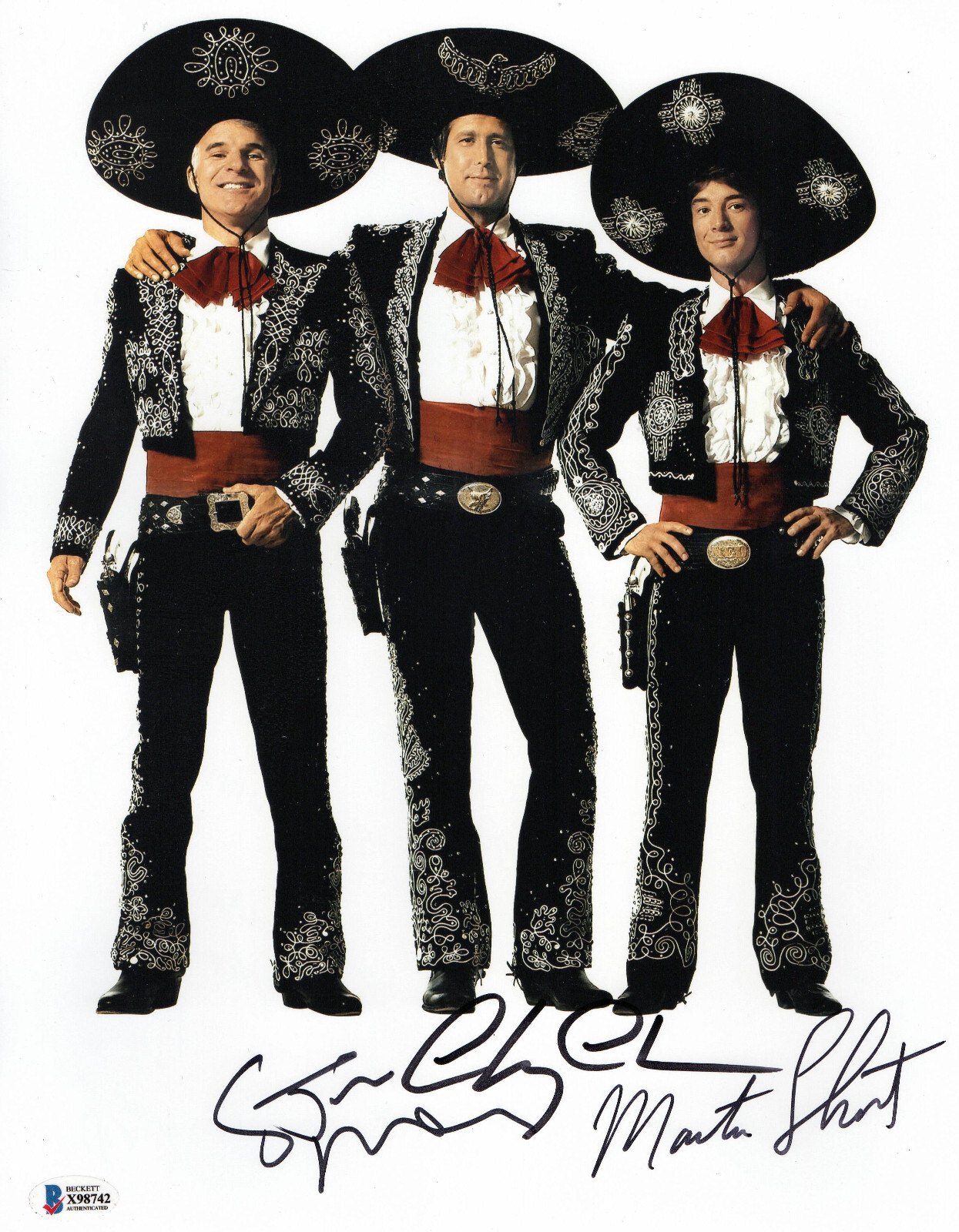 MARTIN SHORT STEVE MARTIN CHEVY CHASE SIGNED AUTO THREE AMIGOS 11X14 PHOTO BAS