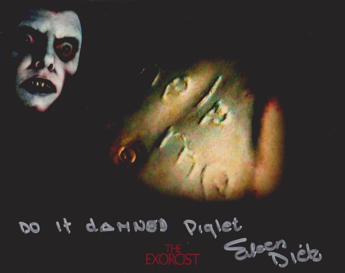 Eileen Dietz Signed Photo – THE EXORCIST – PAZUZU FACE – WITH RARE QUOTE!!! G90
