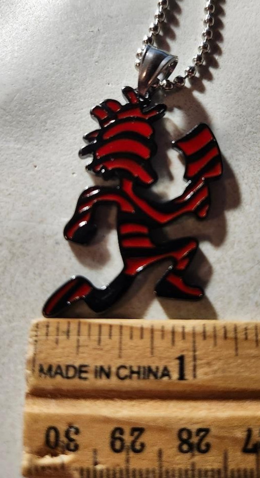 New- Hatchetman gun metal tone pendant w/Red Zebra stripes/30 inch ball chain