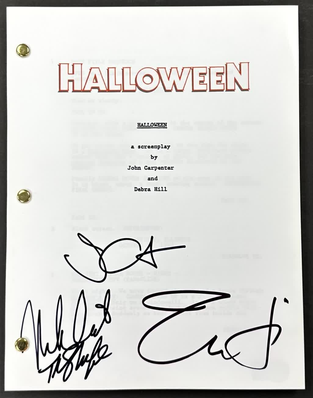 Halloween Cast (3) signed Script Curtis/ Carpenter/ Castle autograph Beckett BAS