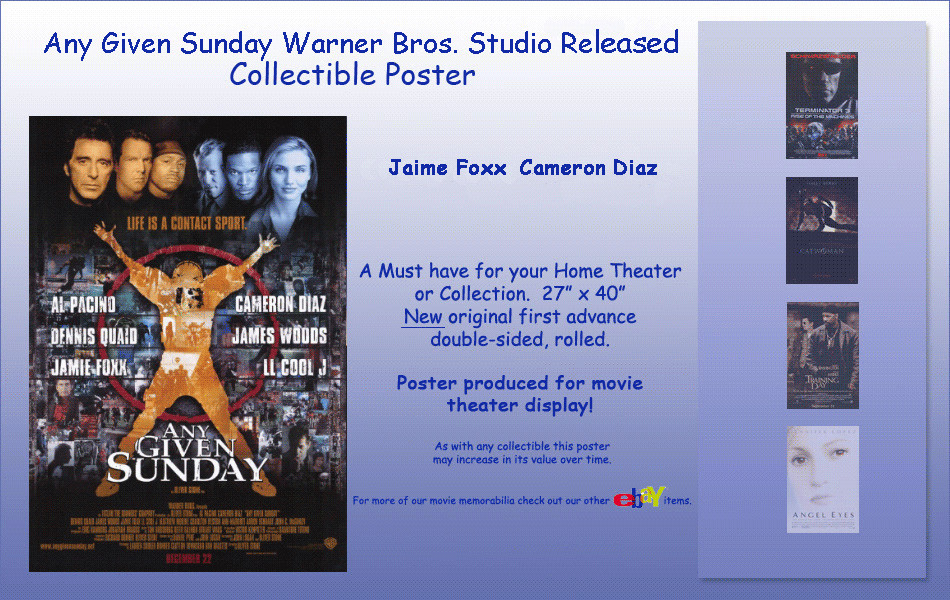 ANY GIVEN SUNDAY Original Studio Released Licensed JAMIE FOXX CAMERON DIAZ 27×40