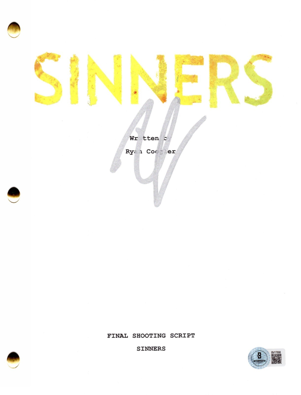 Ryan Coogler Signed Sinners Full Script Authentic Autograph Beckett