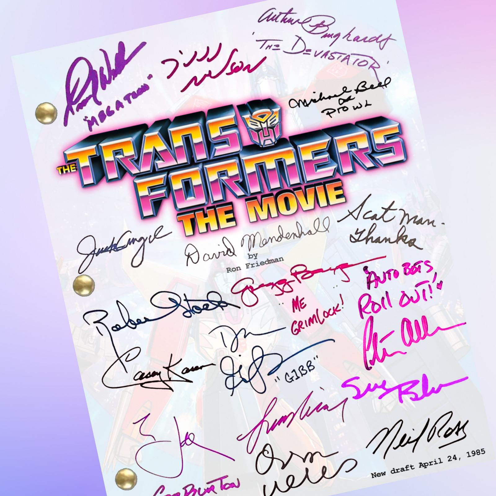 The Transformers, The Movie Script Cast-Signed, Full Script Autograph Reprints