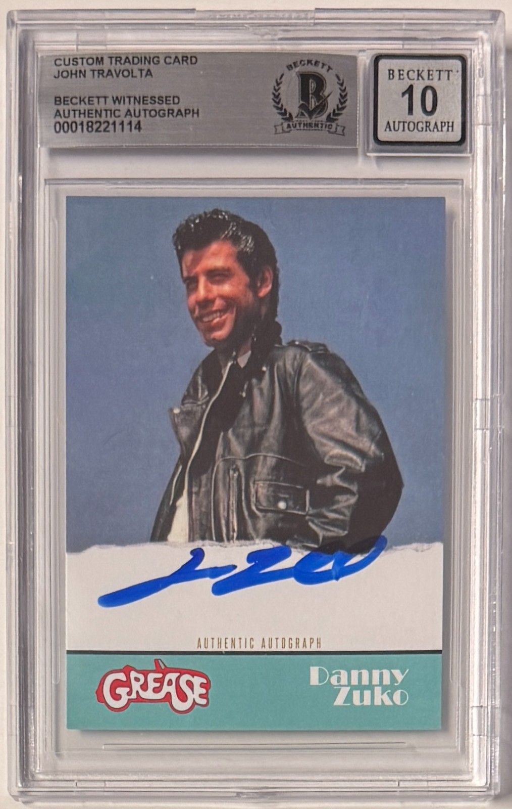 Custom Trading Card Grease #78 Signed John Travolta Beckett Witnessed AUTO 10