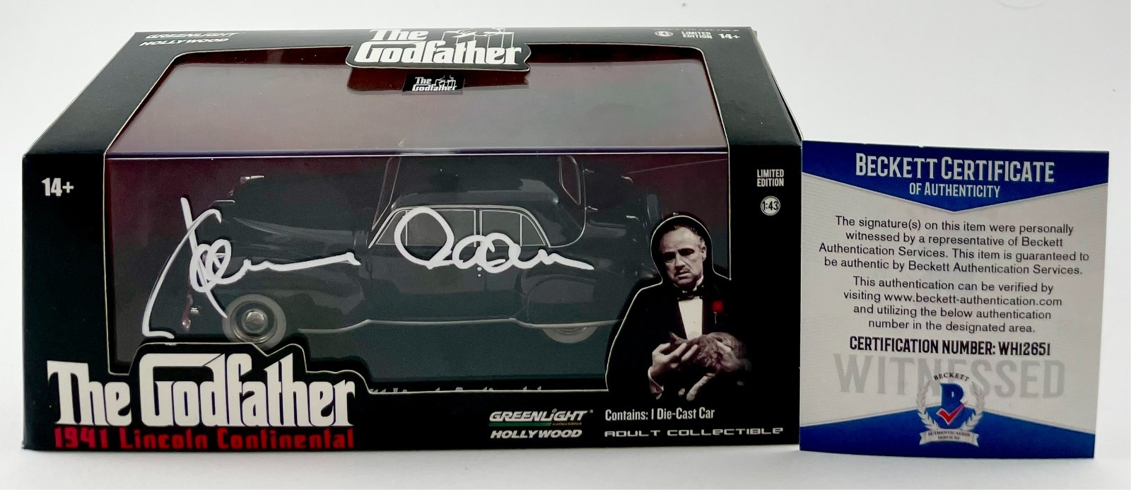 James Caan Signed The Godfather 1941 Lincoln 1:43 Scale Diecast Car Beckett COA