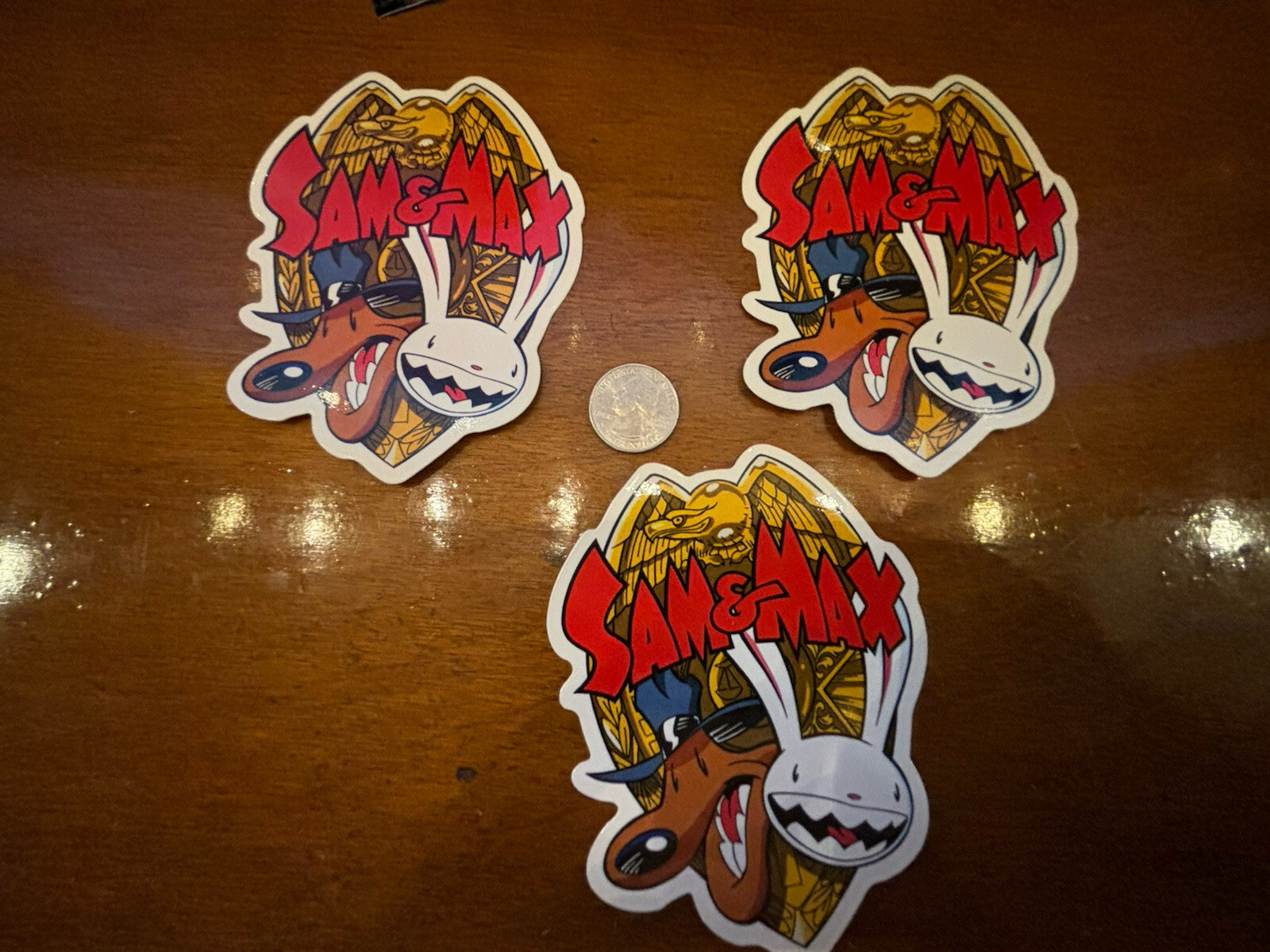 Sam & Max Stickers (Lot of 3) 5×4 Detectives Nintendo Xbox + Free flag sticker
