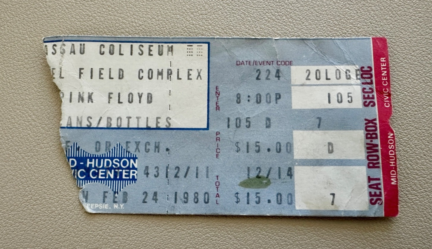 RARE Pink Floyd The Wall 1980 Ticket Stub OPENING NIGHT Nassau Coliseum 2/24/80