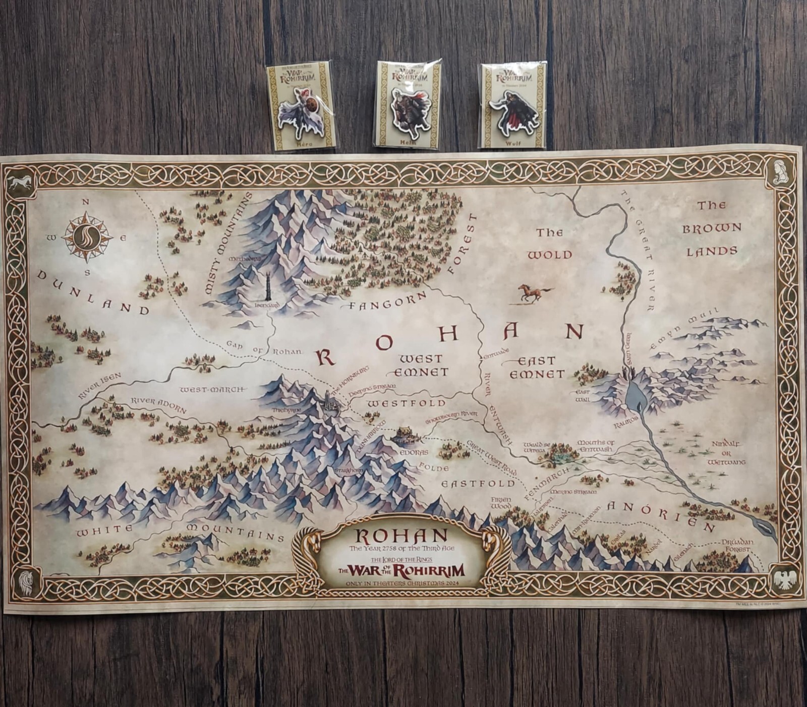 Lord of The Rings: War of The Rohirrim (2024) 13″x23″ Poster Map & set of 3 Pins