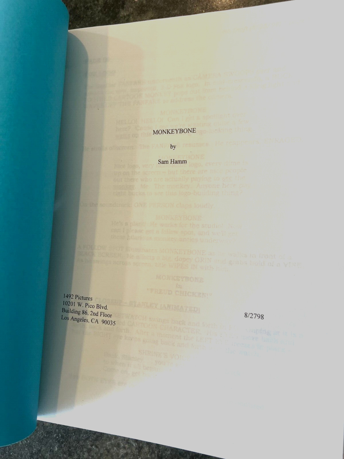 MONKEYBONE ORIGINAL 1998 SCRIPT SAM HAMM BRENDAN FRASIER